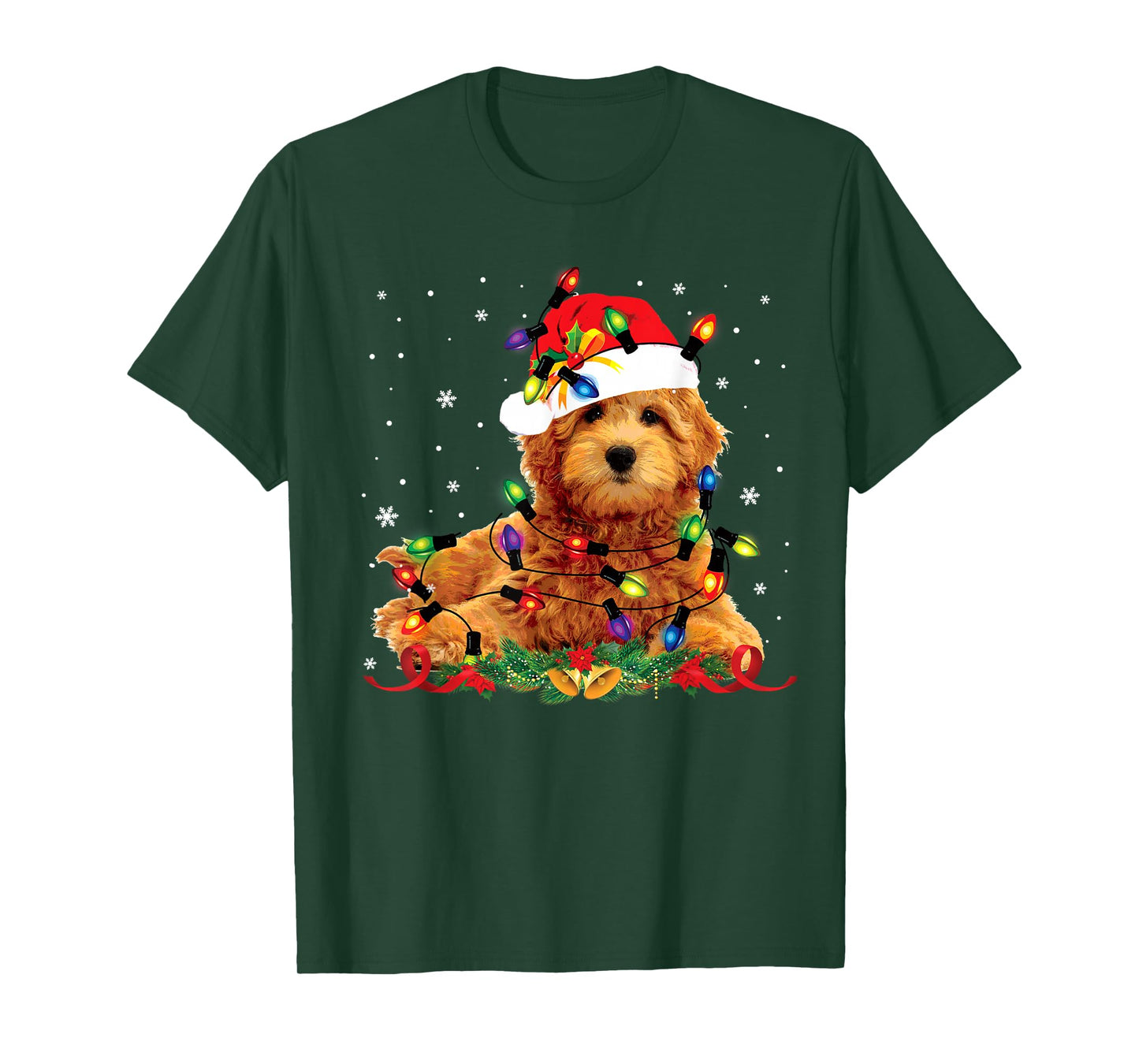 Goldendoodle Christmas Reindeer Lights Funny Dog Xmas Men Women Kids T-Shirt