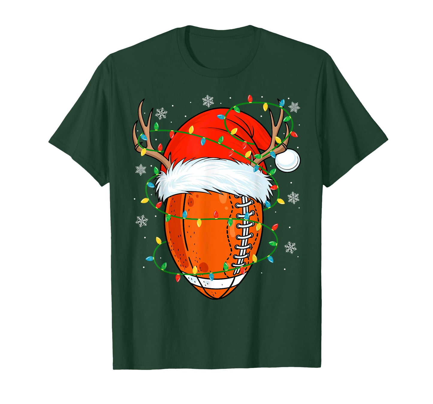 Santa Football Ball Xmas Lights Christmas Football Player T-Shirt