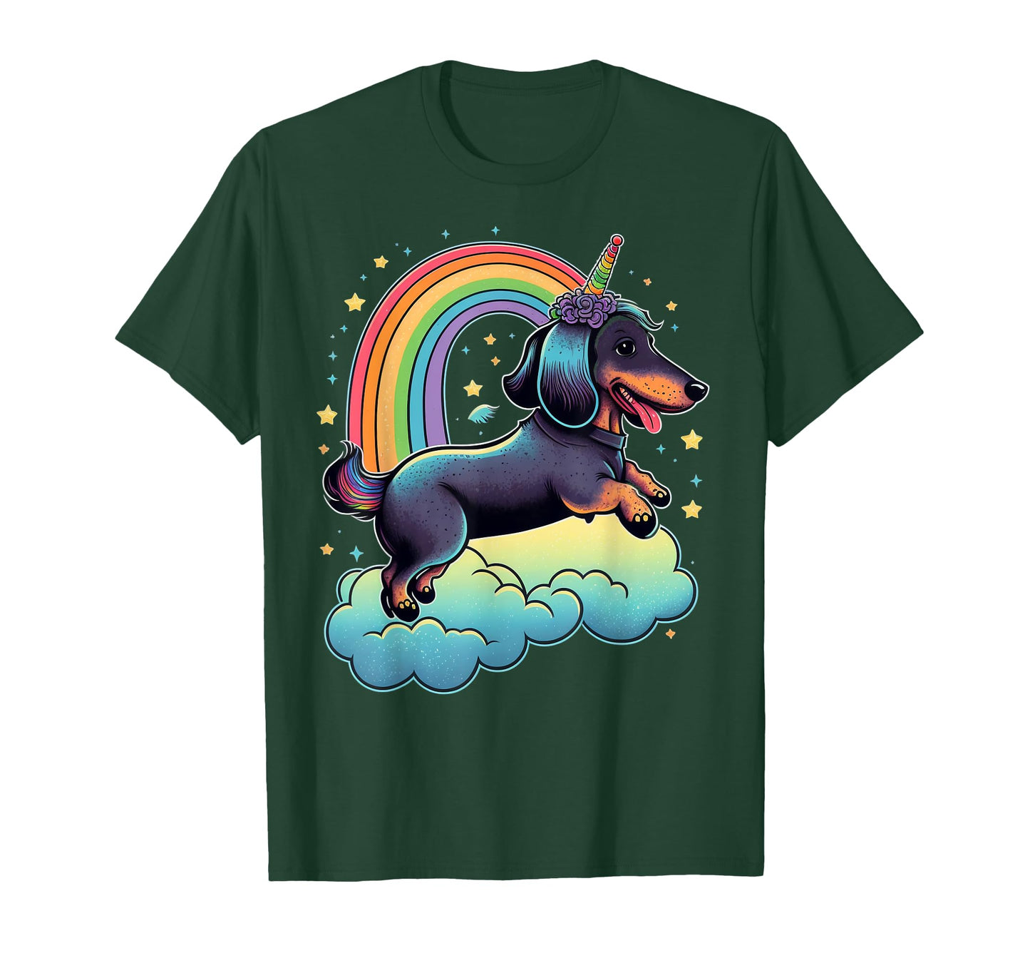 Dachshund Unicorn on Rainbow Unicorn Dachshund T-Shirt