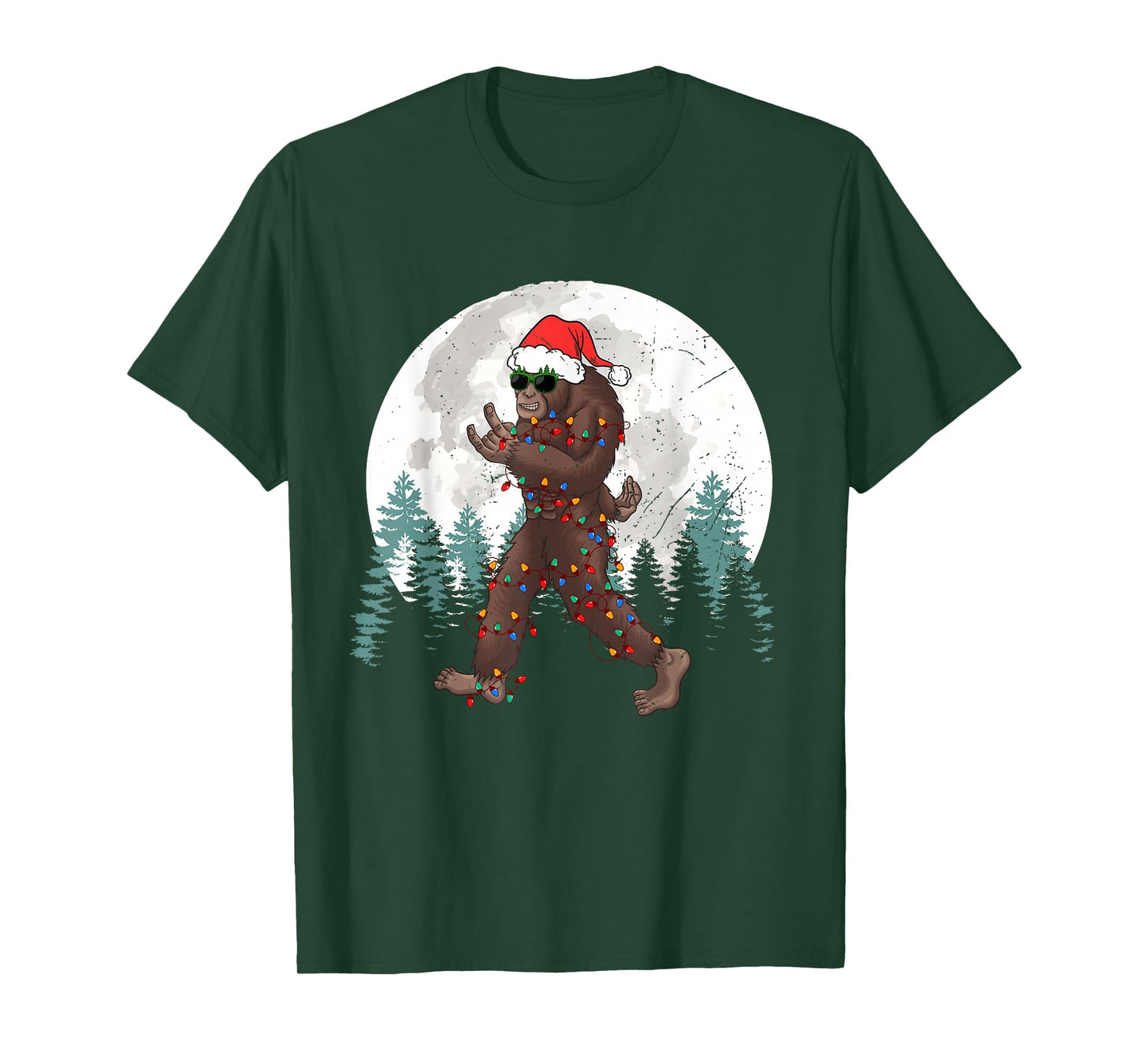 Sasquatch Christmas Tree Bigfoot Lights Xmas Rock Mens Boys T-Shirt