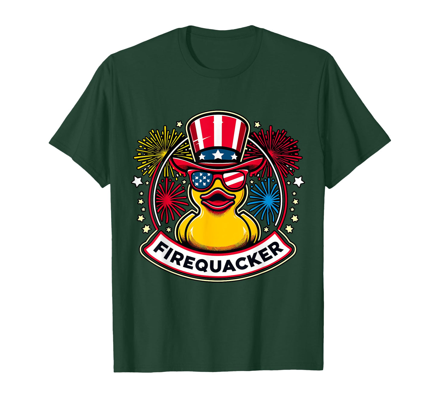 Firequacker 4th of July Rubber Duck USA Flag T-Shirt