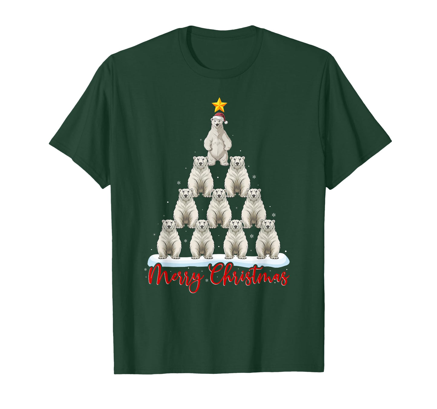 Santa Hat Ugly Xmas Funny Polar Bear Christmas Tree T-Shirt