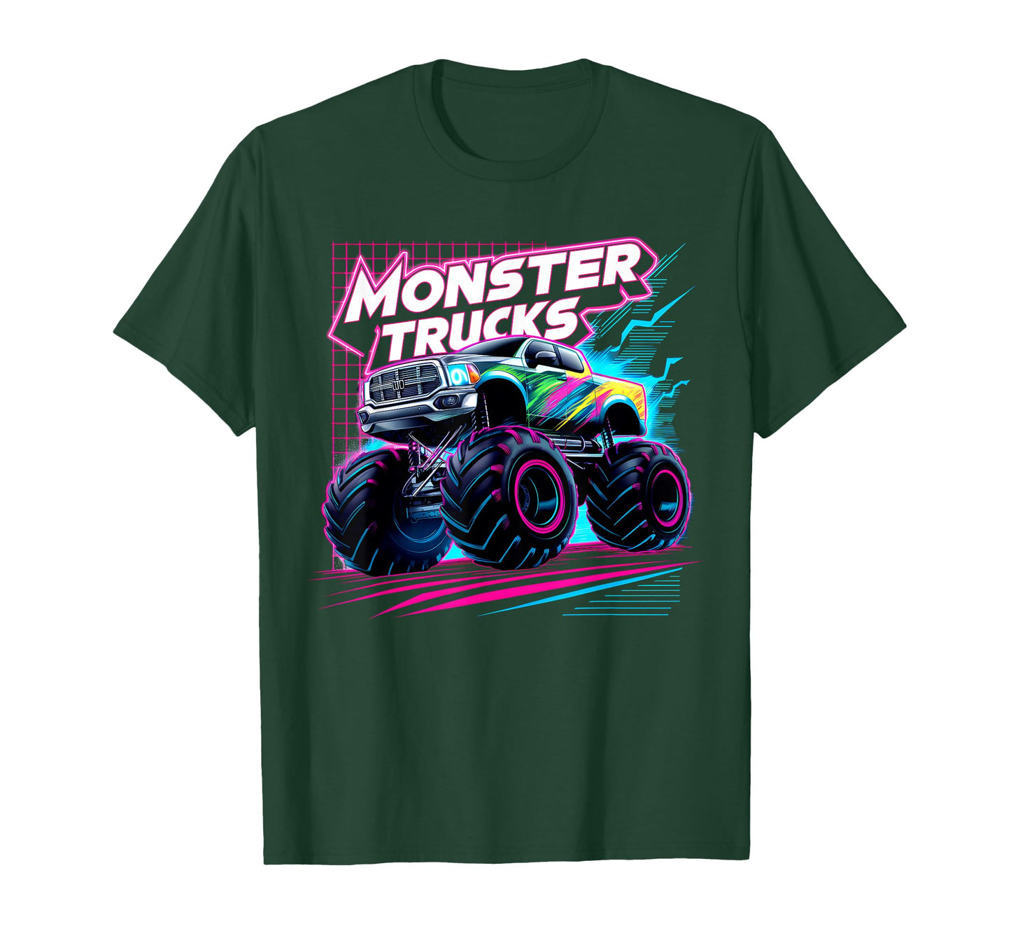 Monster Truck Retro Colorful Toddlers Boys Kids Men Birthday T-Shirt