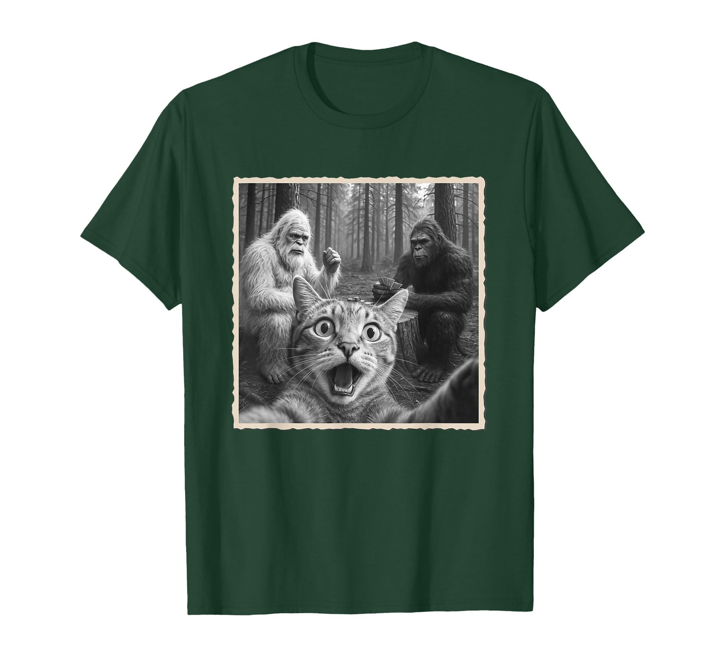 Cat Selfie With Yeti & Bigfoot | Funny Scared Cat T-Shirt