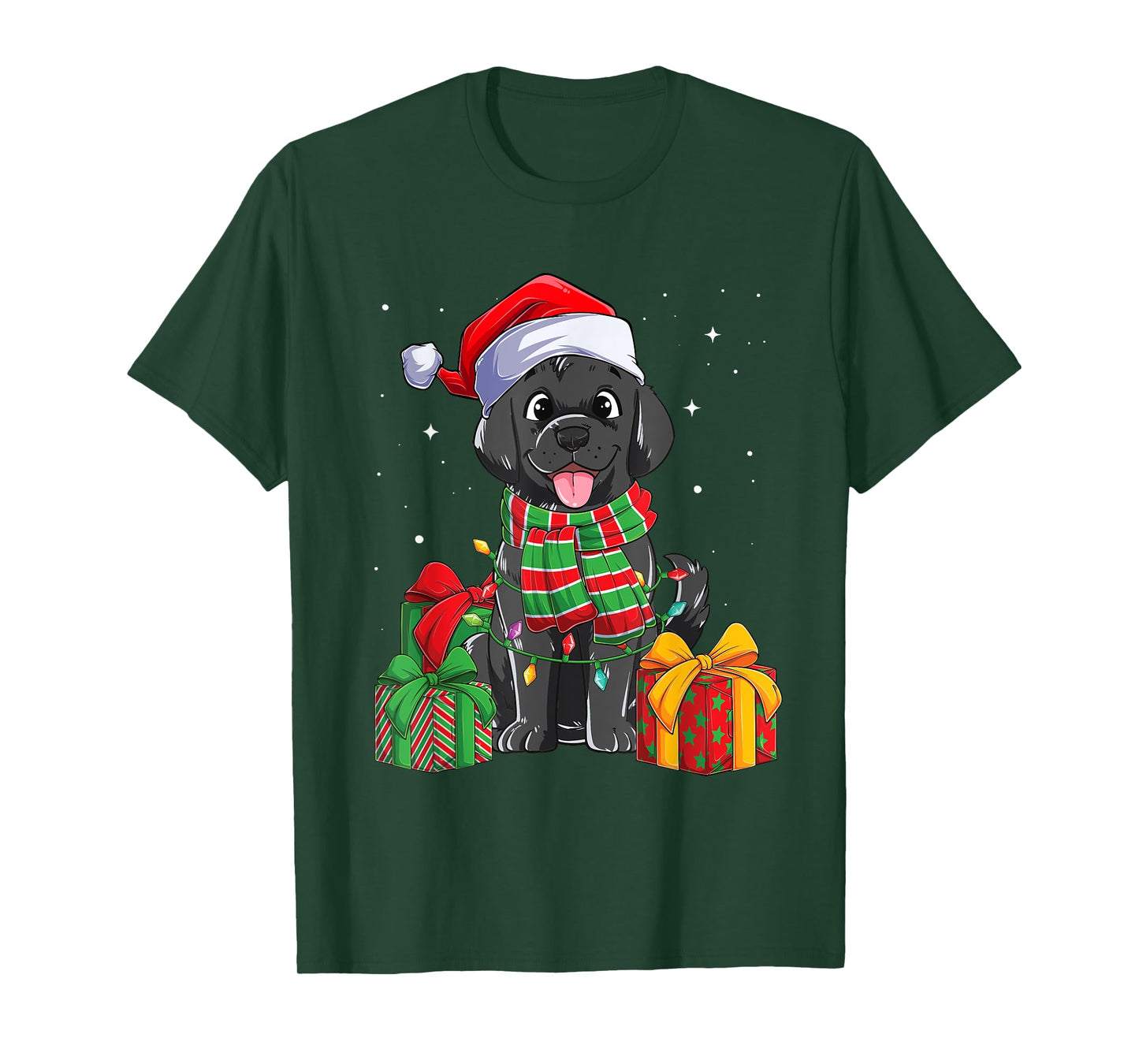 Black Labrador Retriever Christmas Lights Xmas Lab Dog Lover Men Women Kids T-Shirt