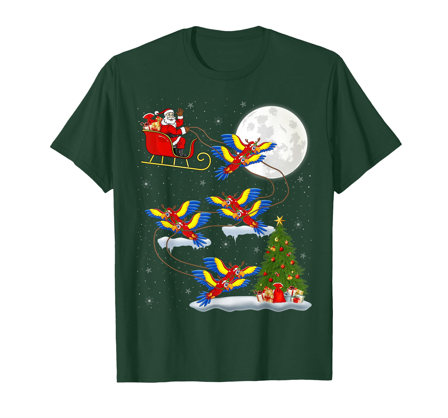 Funny Xmas Lighting Tree Santa Riding Macaw Christmas T-Shirt