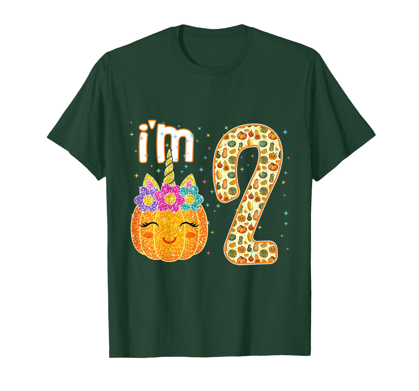 Kids Kids Im 2 Years Old Unicorn Pumpkin Halloween 2nd Birthday T-Shirt
