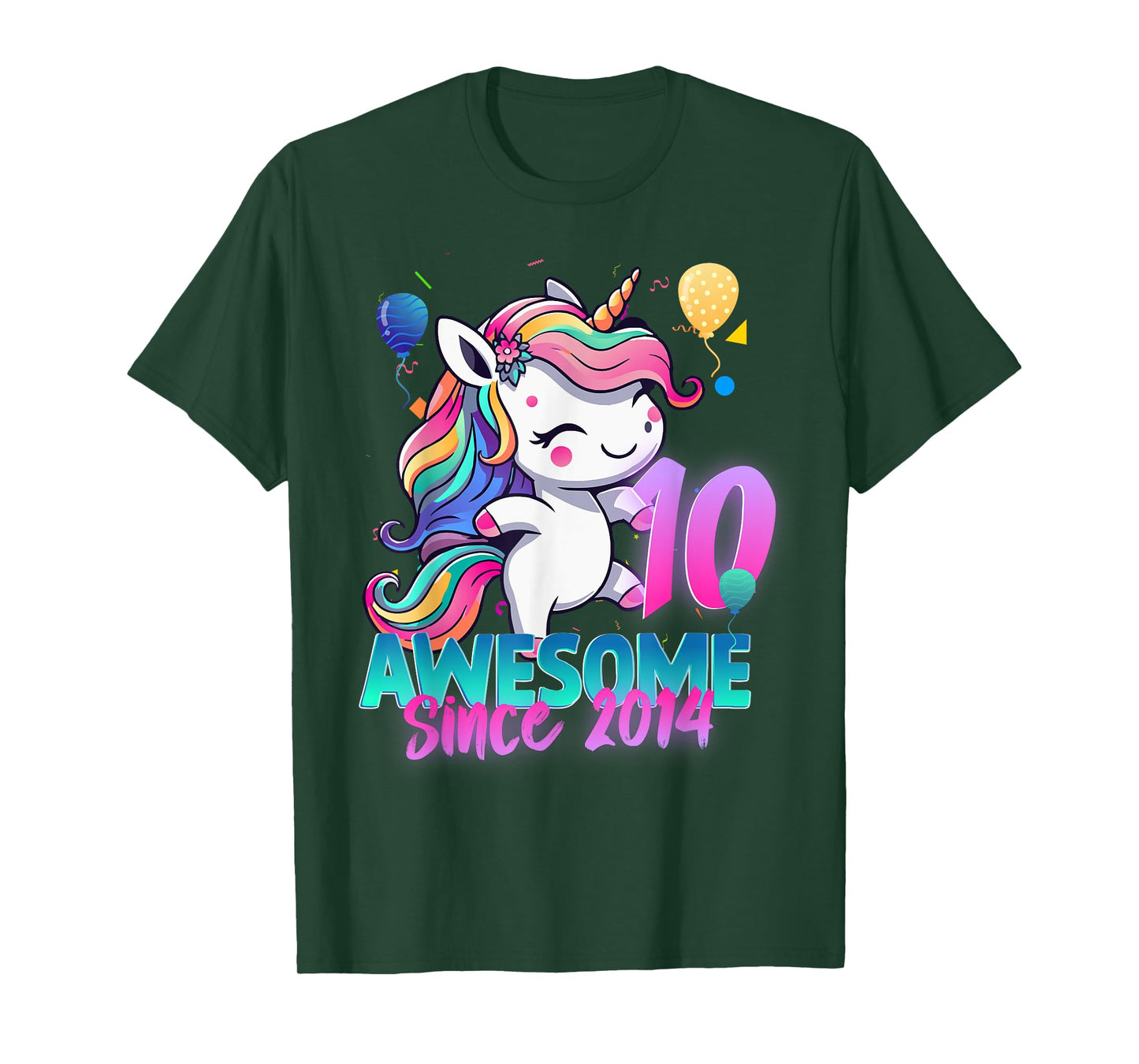 10th Birthday Girl Awesome Since 2014 10 Years Old Unicorn T-Shirt