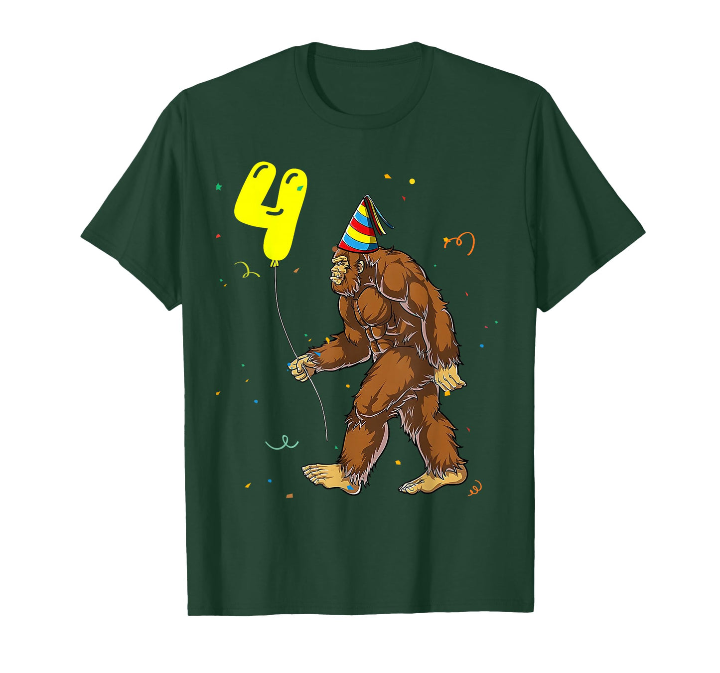 Funny Bigfoot 4th Birthday Party Sasquatch Boy Girl Kids T-Shirt