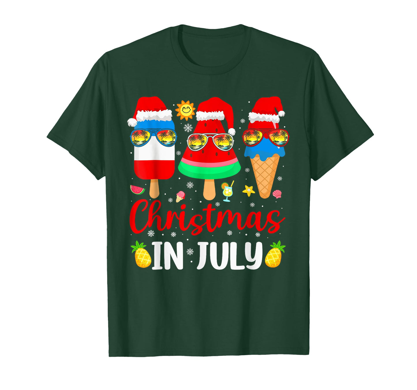 Christmas In July Xmas Hat Watermelon Ice Pops T-Shirt