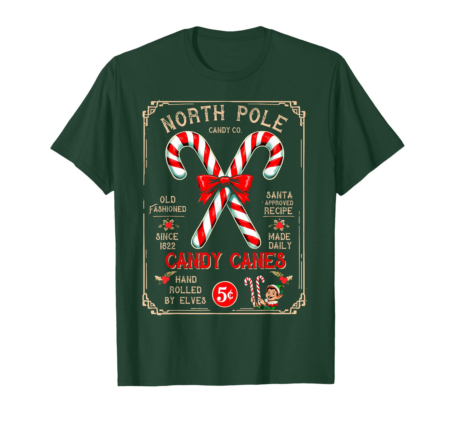 North Pole Candy Cane Hand Rolled by Elves Christmas Xmas T-Shirt