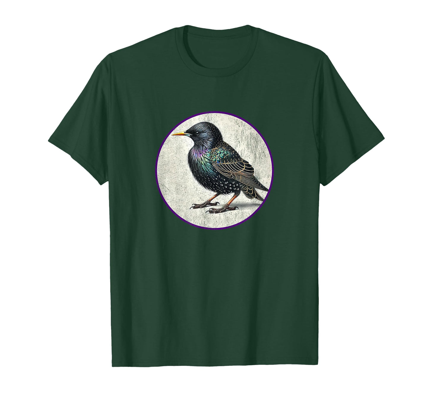 Colorful Retro European Starling Bird Design T-Shirt
