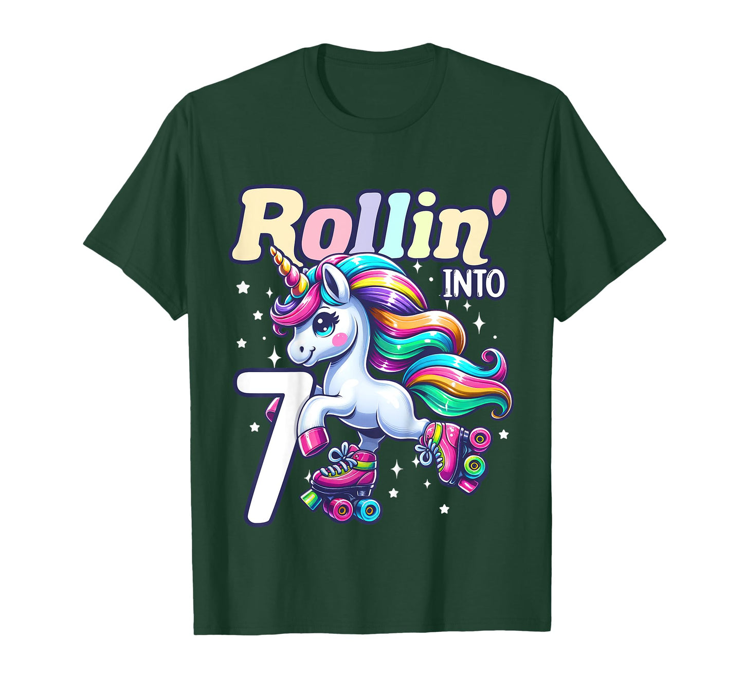 Kids Unicorn Roller Skate 7th Birthday 7 Year Old Party Girls T-Shirt