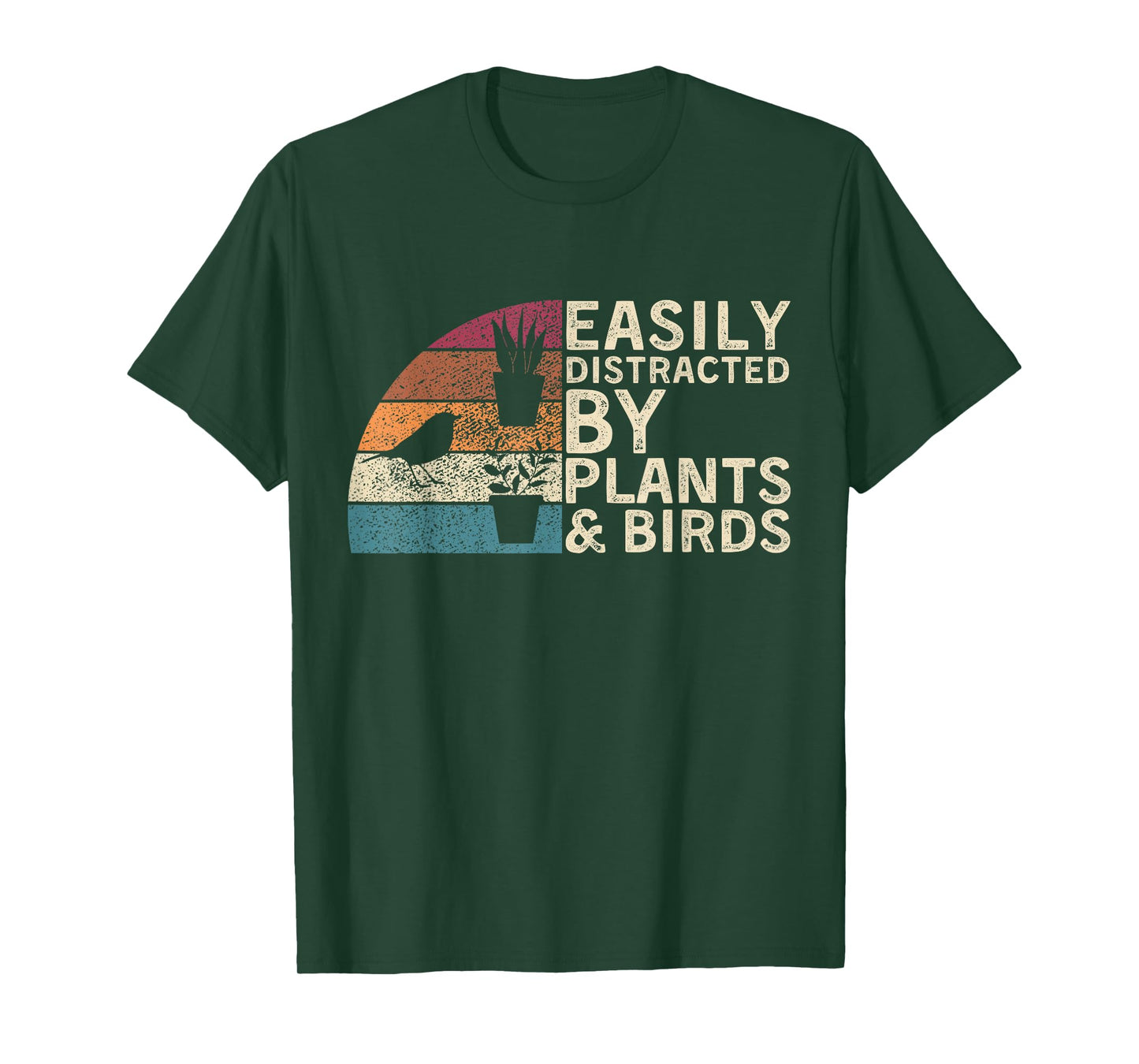 Retro Vintage Easily Distracted By Plants & Birds Funny T-Shirt