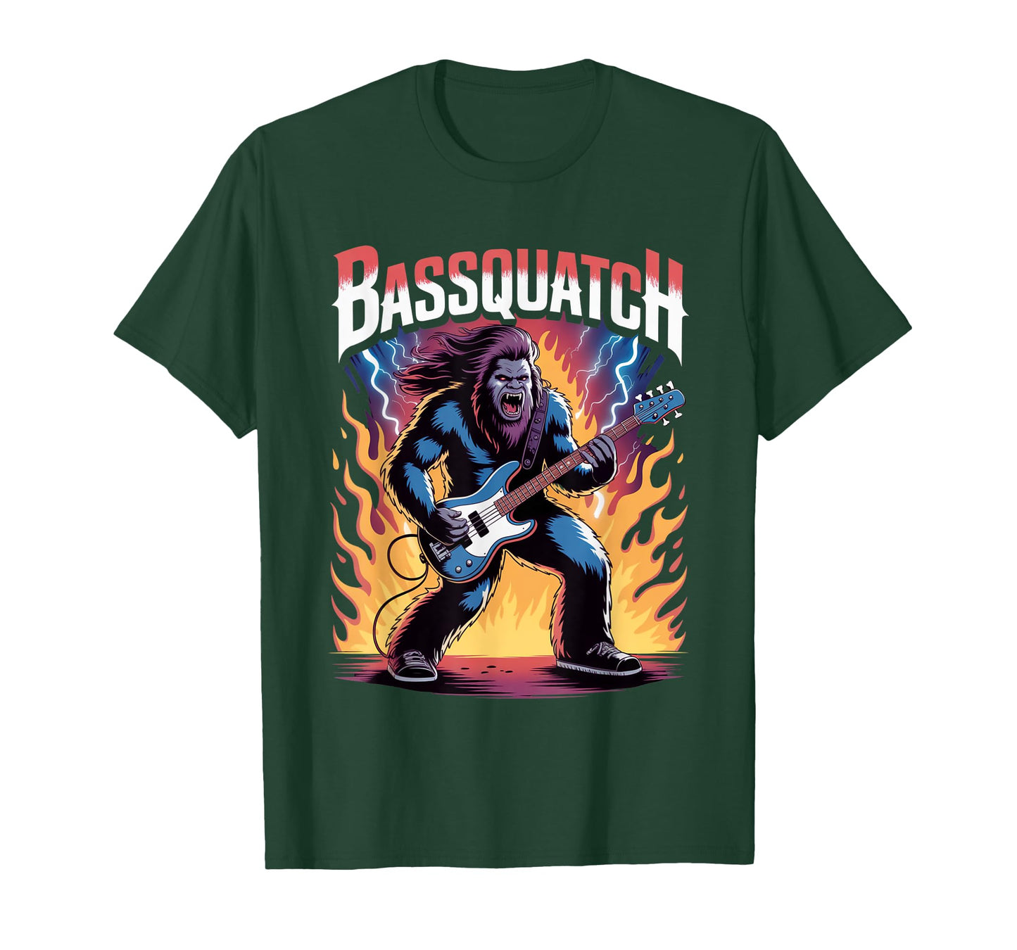 Heavy Metal Bassquatch Bigfoot Sasquatch Bass Guitar Player T-Shirt