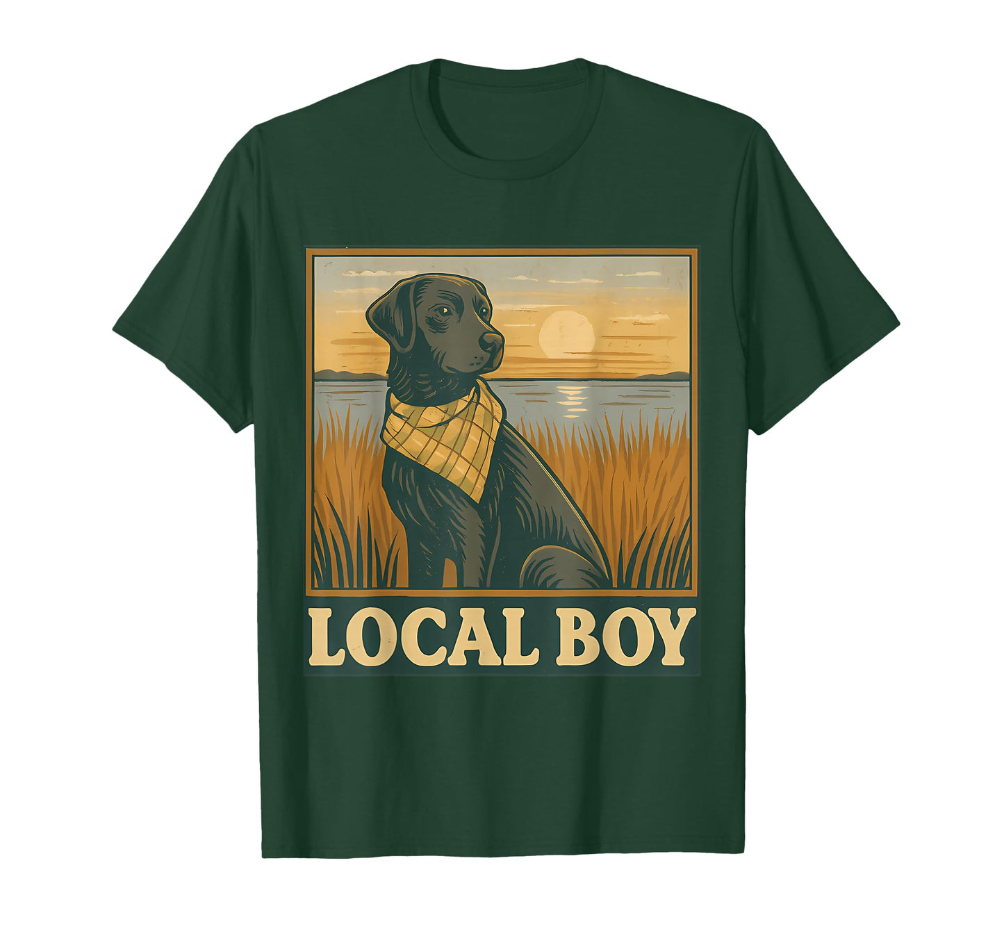 Local Boy Black Lab Hunting Dog Marsh Scene Sunset T-Shirt