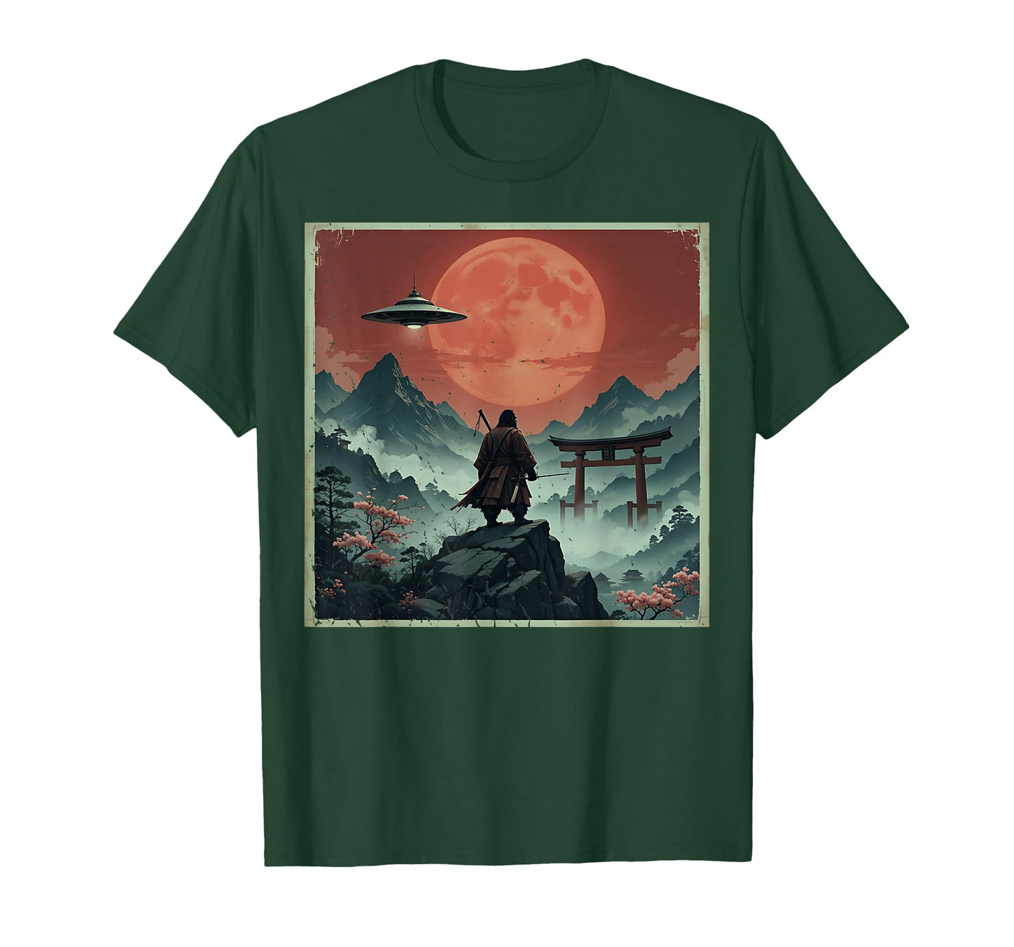 Samurai Bigfoot Japanese UFO Vintage Graphic Ukiyo-e Art T-Shirt