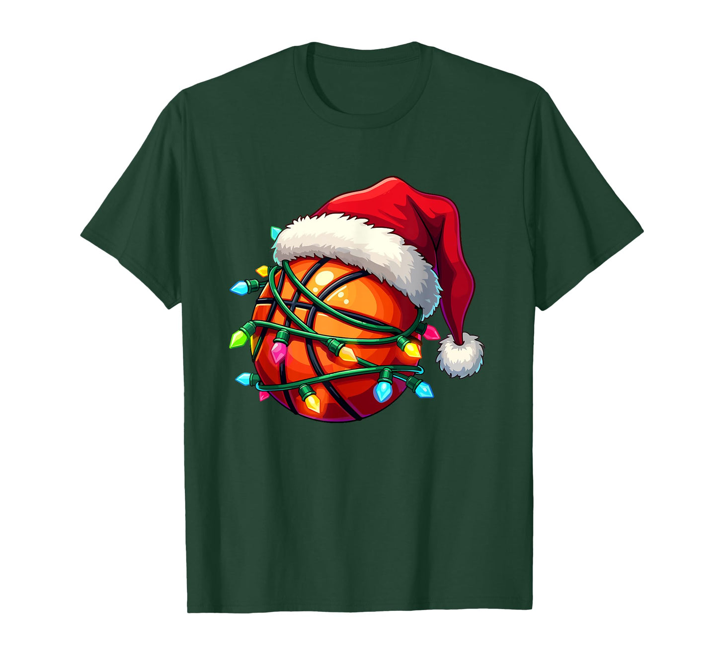 Funny Basketball Santa Hat Family Pajamas Christmas Lights T-Shirt