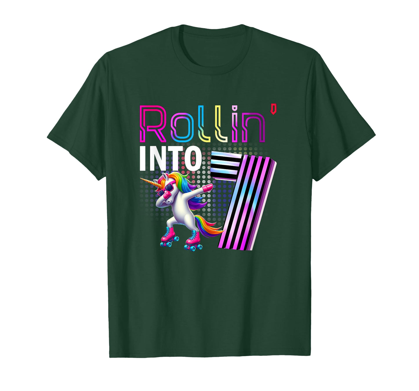 Rollin' into 7 Roller Skating Unicorn 7th Birthday Party T-Shirt