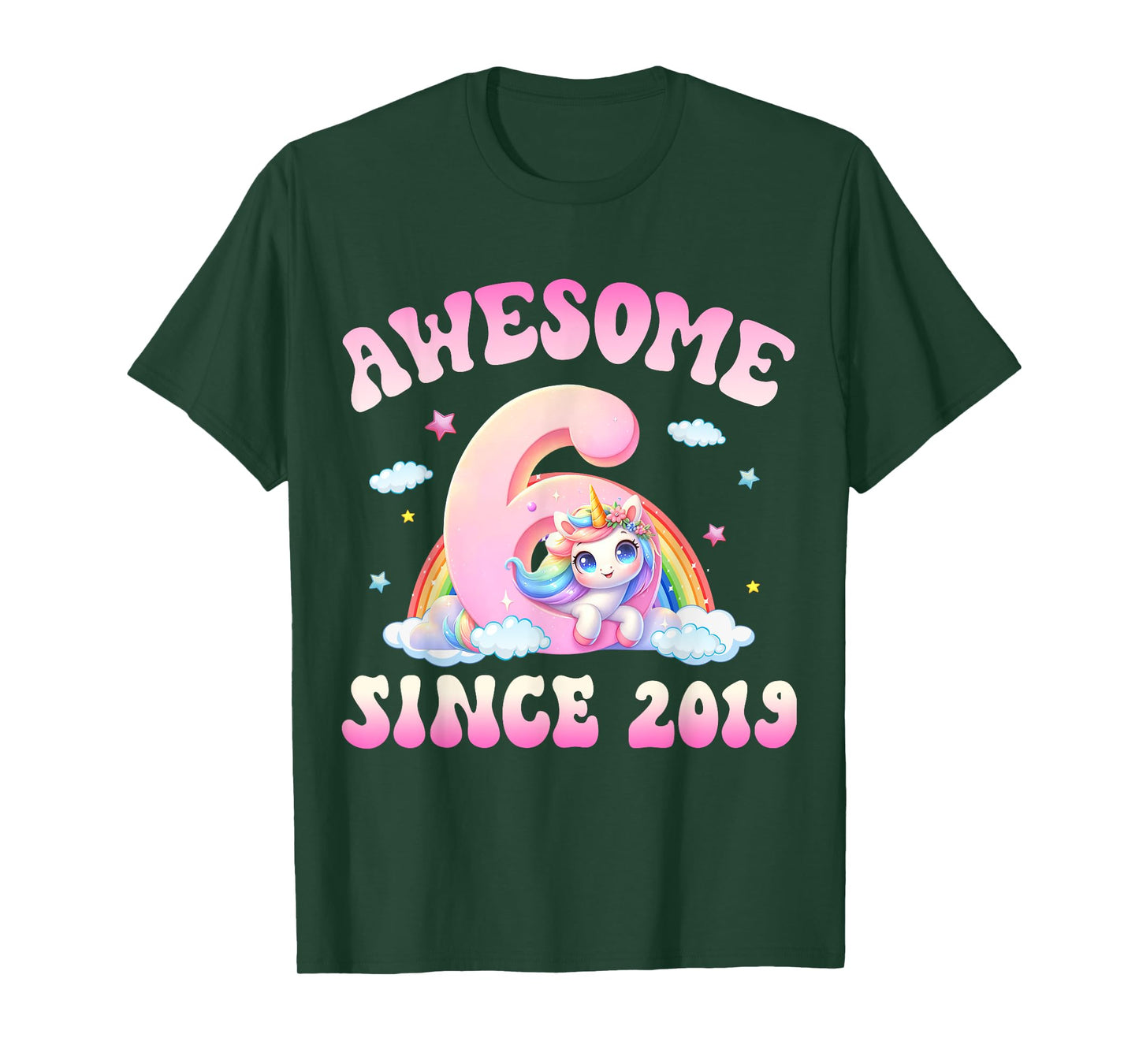 Cute Unicorn 6 Years Old Awesome Since 2019 6th Birthday T-Shirt