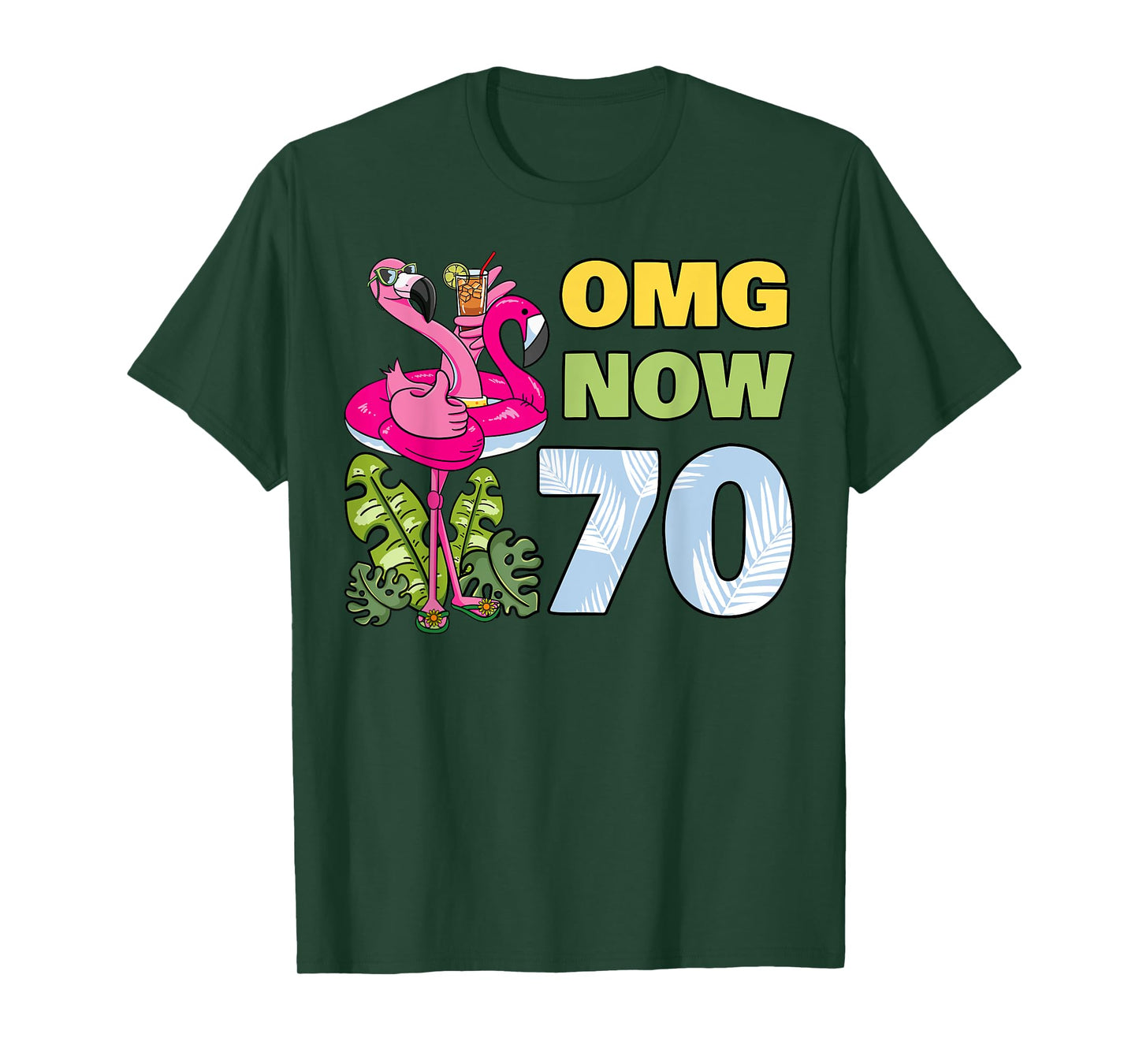 OMG Now 70 Flamingo Birthday Party Celebration 70th T-Shirt