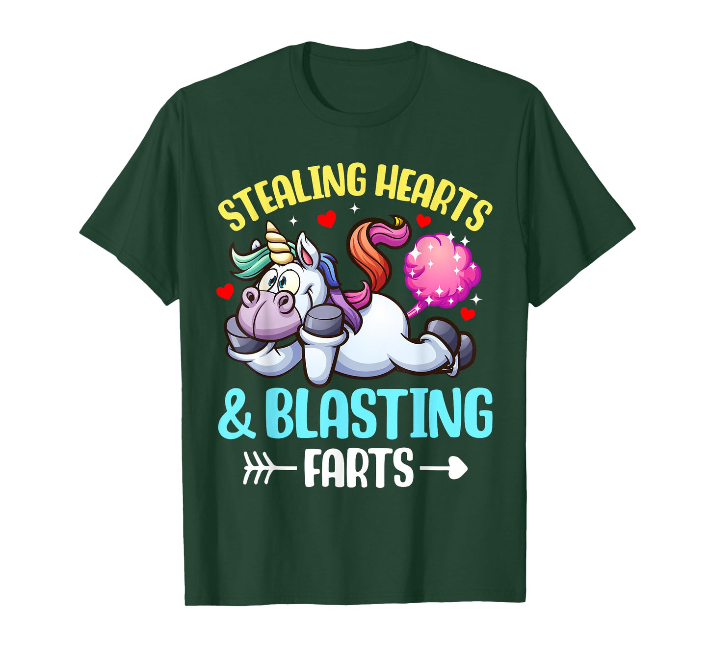 Stealing Hearts And Blasting Farts Fantasy Unicorn Gag T-Shirt
