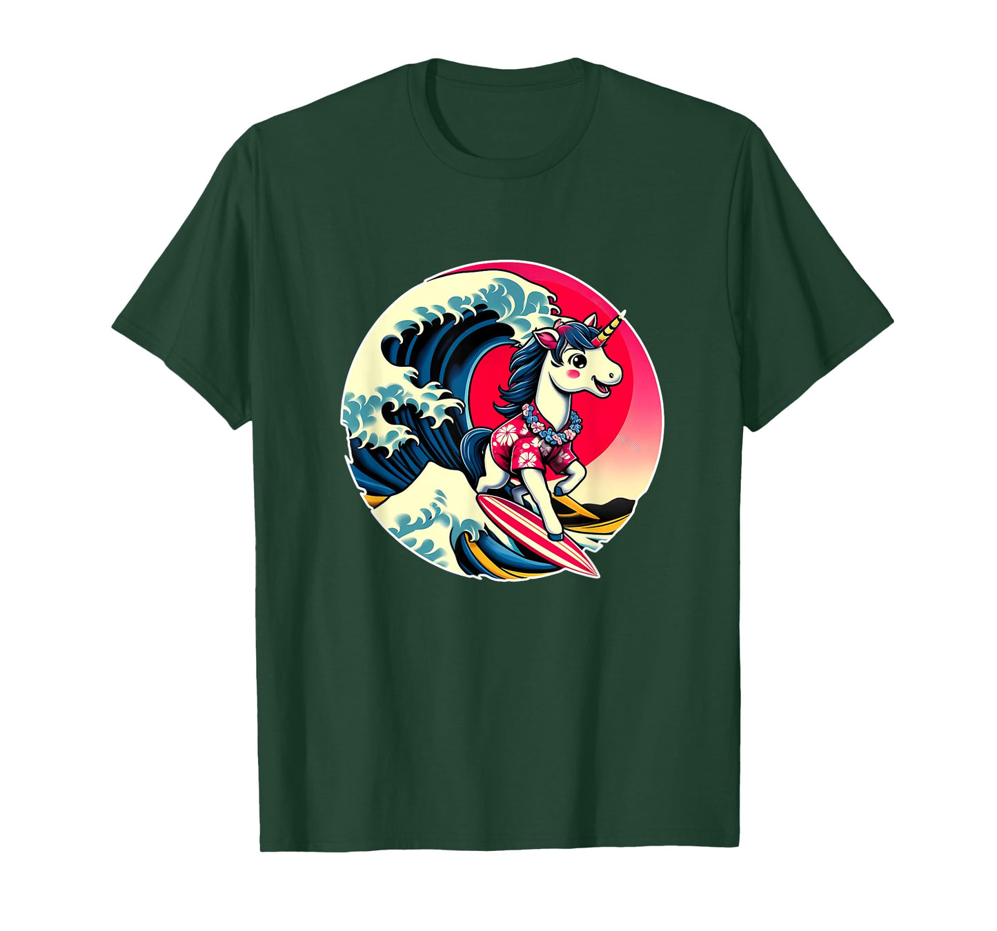 Great Wave Kanagawa Unicorn Surfing T-Shirt