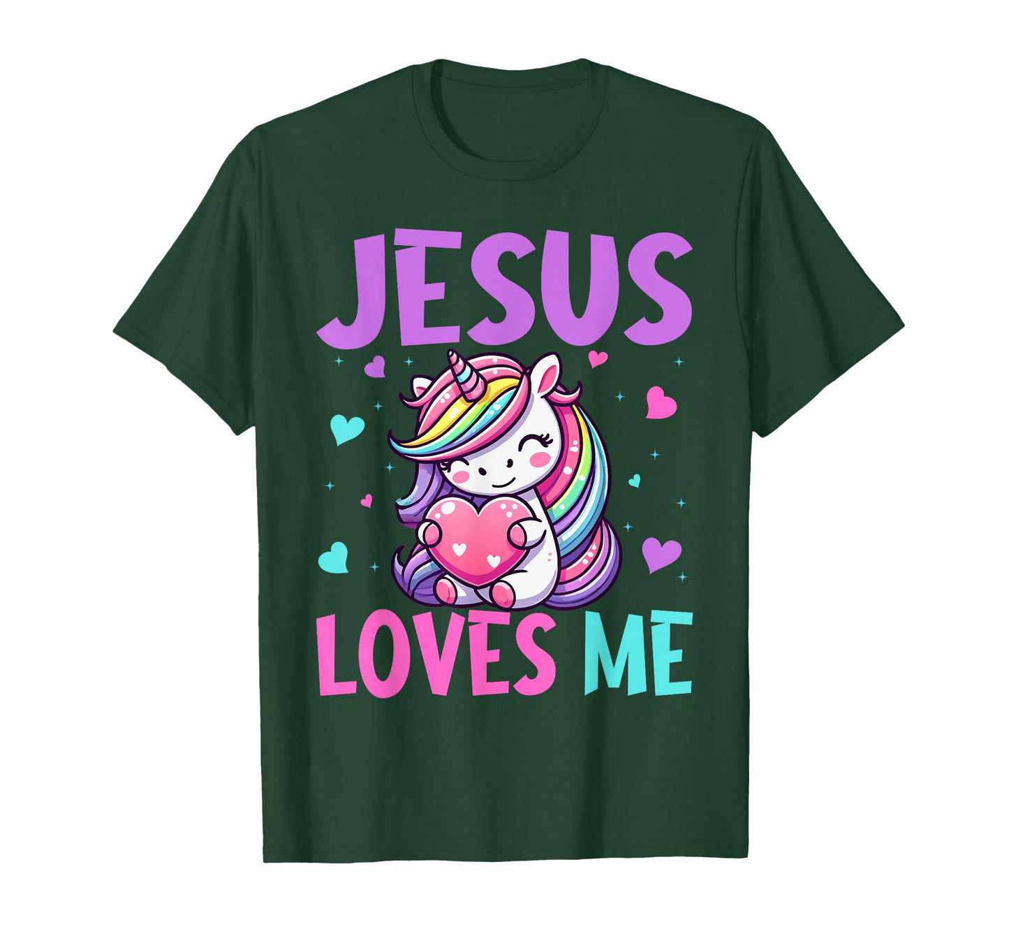 Kids Jesus Loves Me Christian Bible Girls Rainbow Unicorn T-Shirt