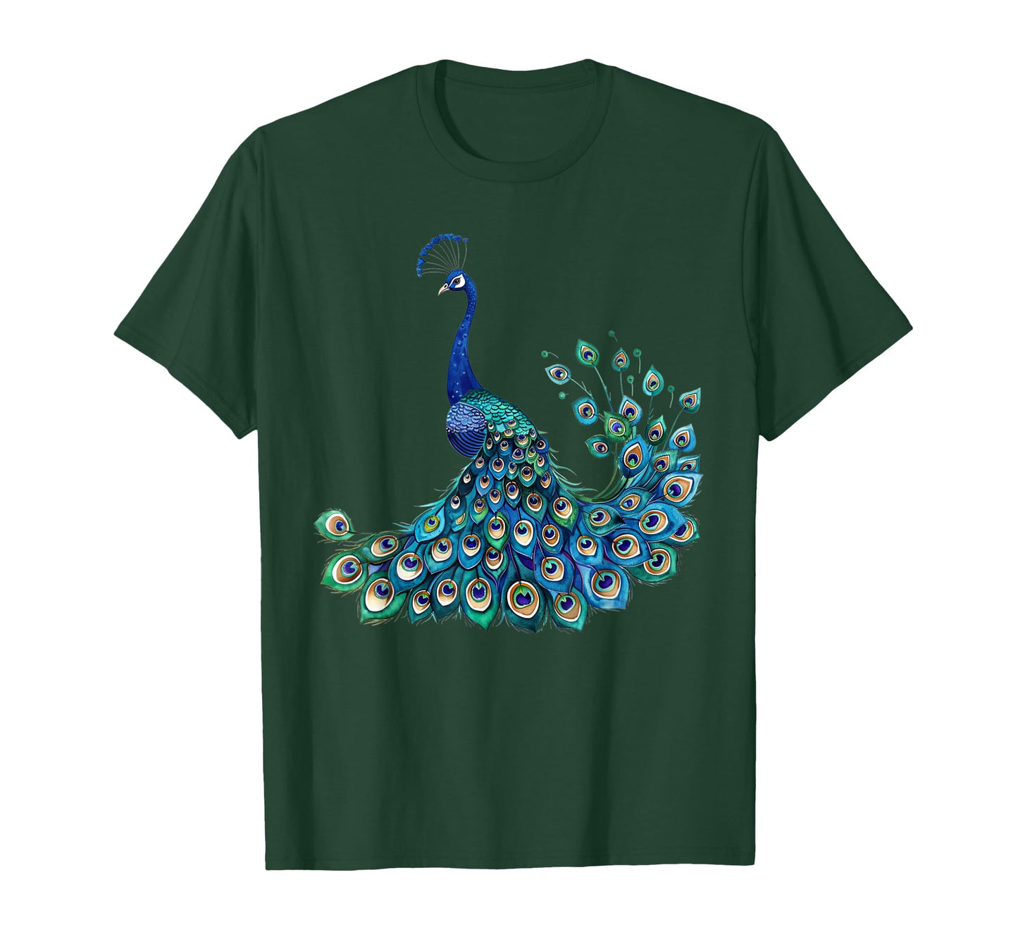 Blue Peacock Print Teal Feathers Bird Lover Men Women Kids T-Shirt