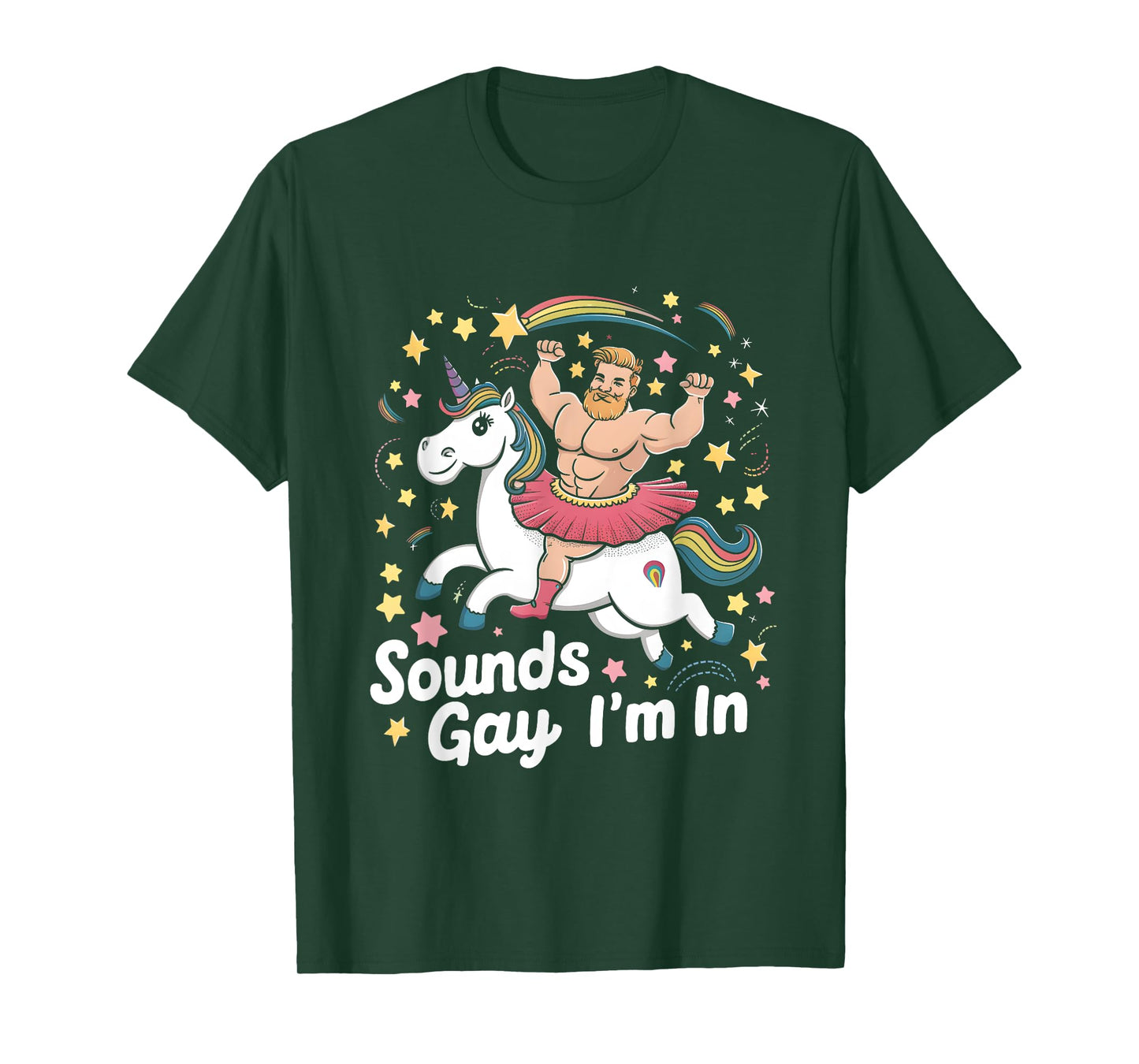 Sound Gay Im In Groovy Gay Man Wearing Skirt Riding Unicorn T-Shirt