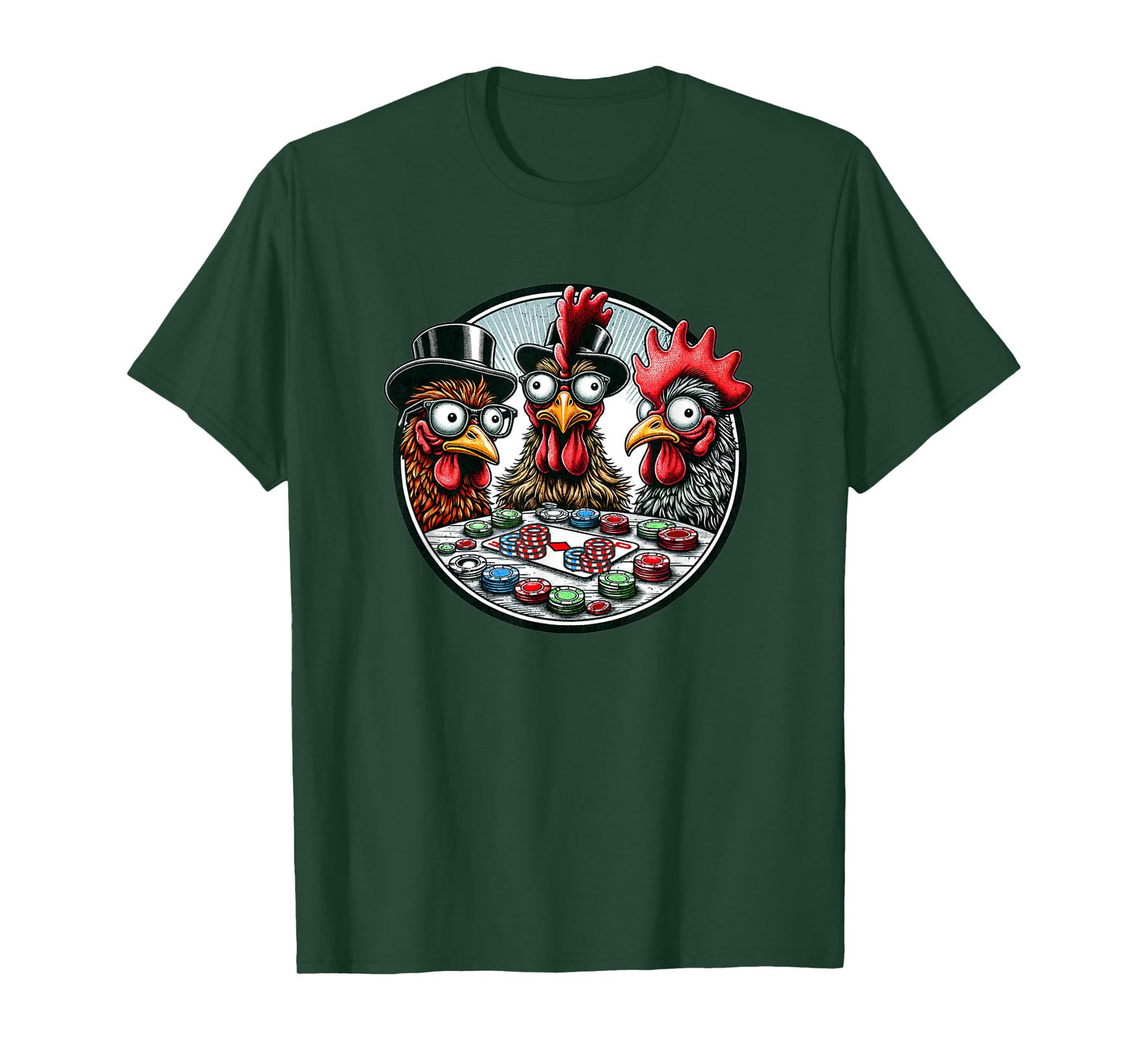 Funny Chickens Playing Poker Chips Nerdy Card Players Swag T-Shirt