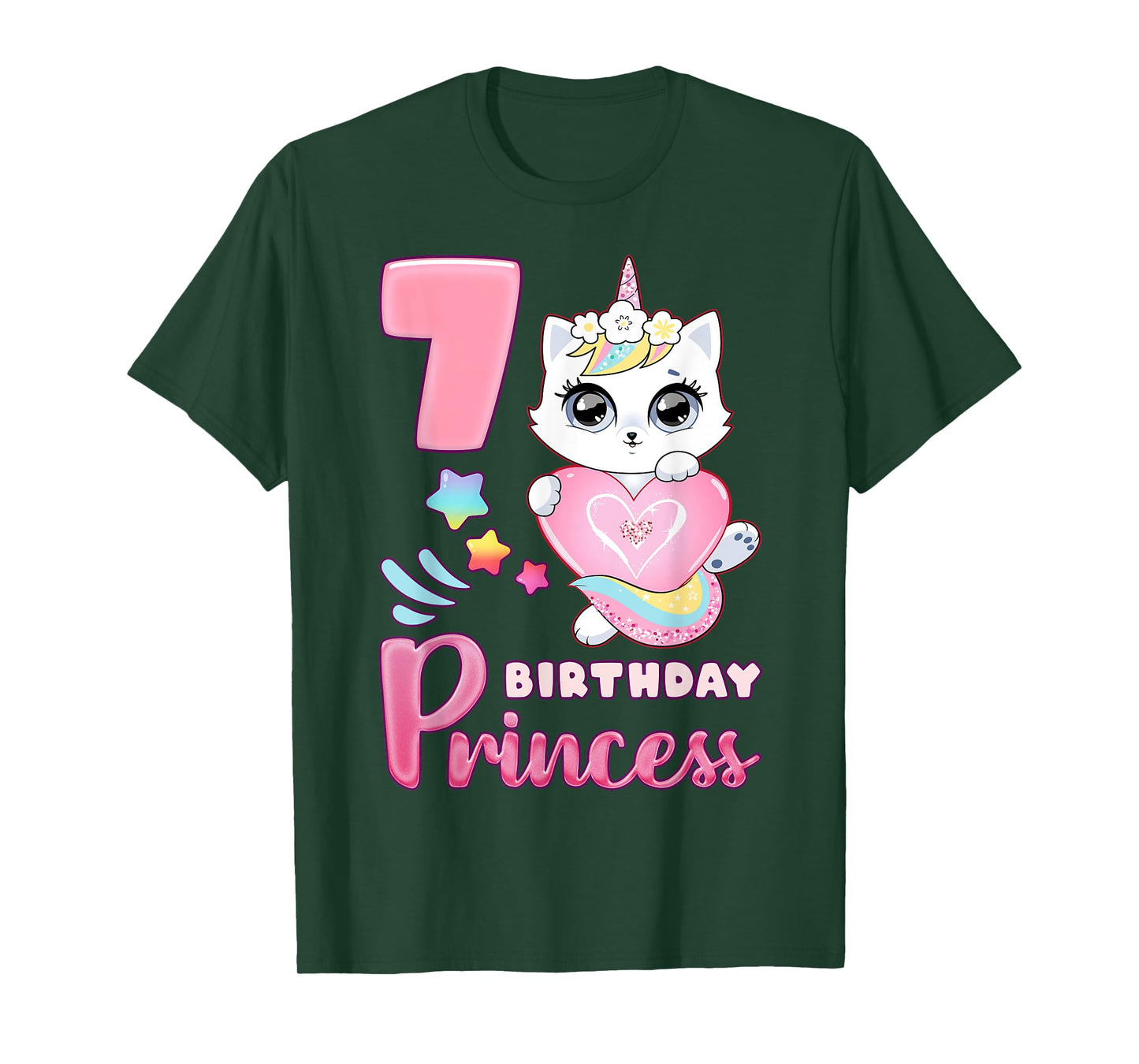 Girl, 7th birthday, unicorn cat, number 7 T-Shirt