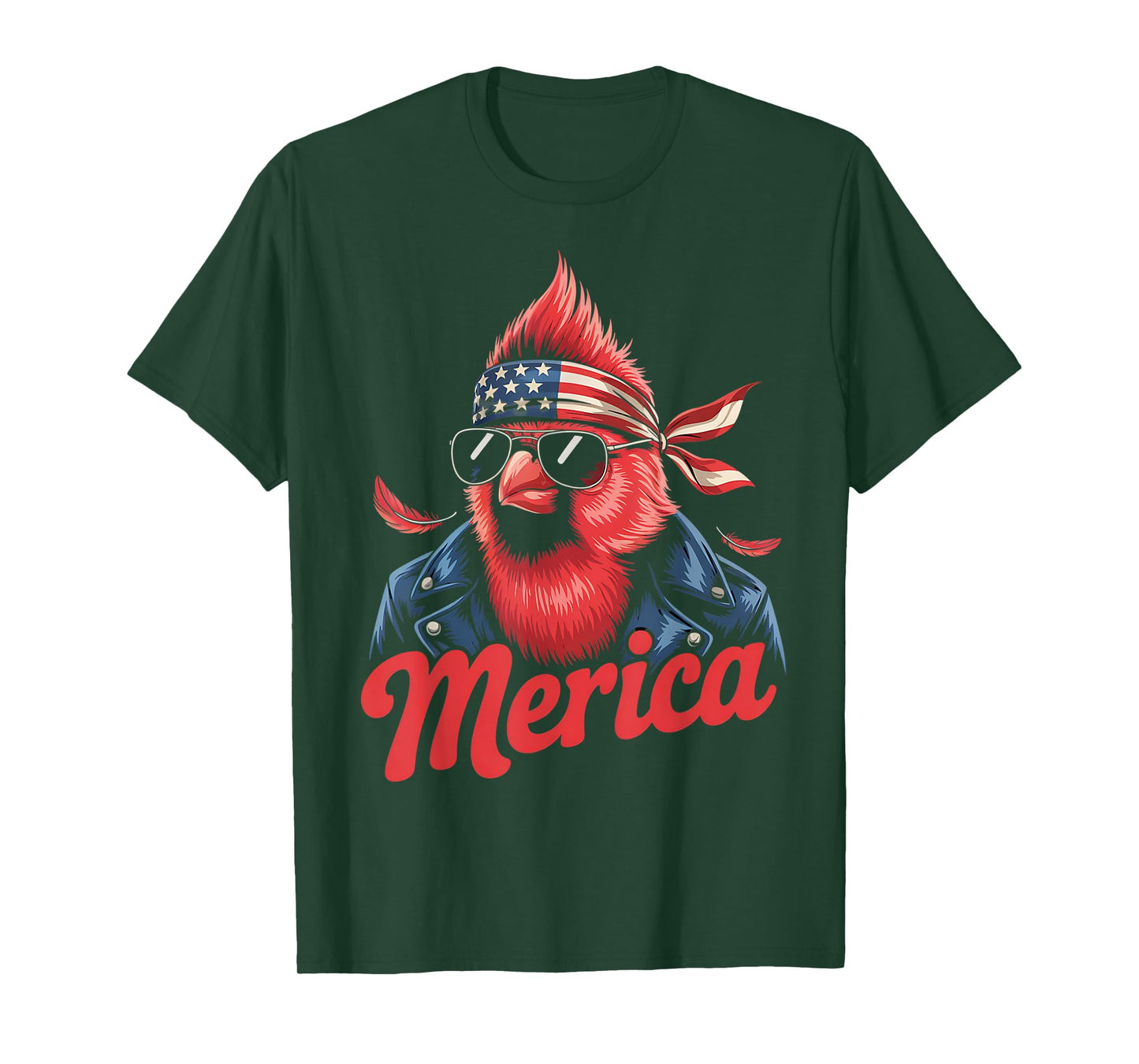 Northern cardinal Bird Lover Sunglasses USA Flag 4th of July T-Shirt