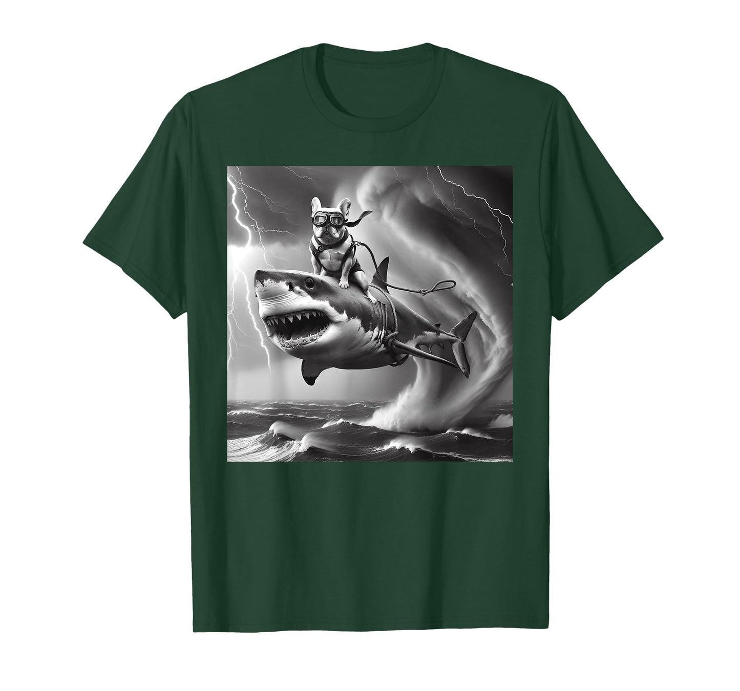 Funny Dog Bulldog Riding a Shark in Tornado Meme T-Shirt