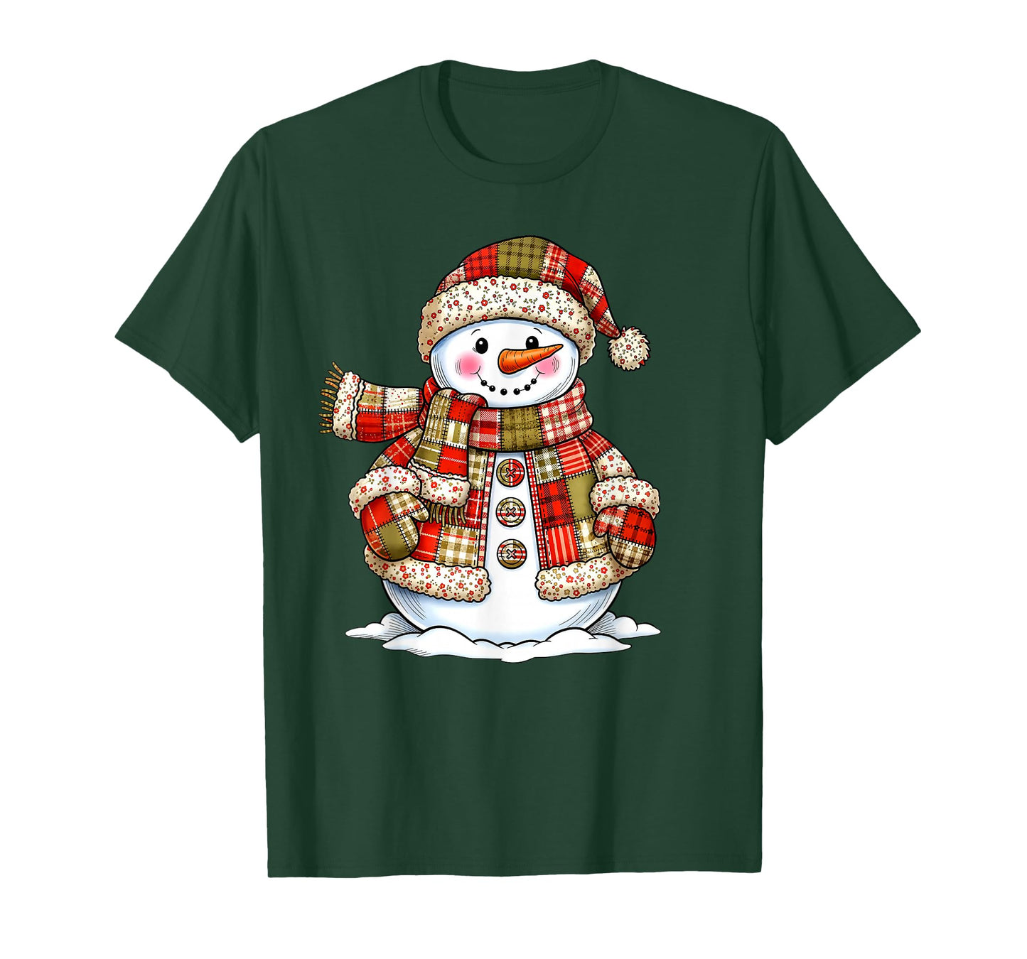 Cute Patchwork Snowman Merry Christmas Xmas Holiday Pajamas T-Shirt