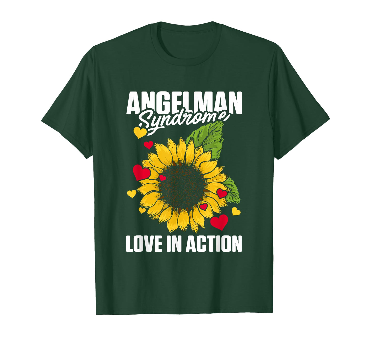 Love In Action Heart Sunflower Graphic Angelman Syndrome T-Shirt