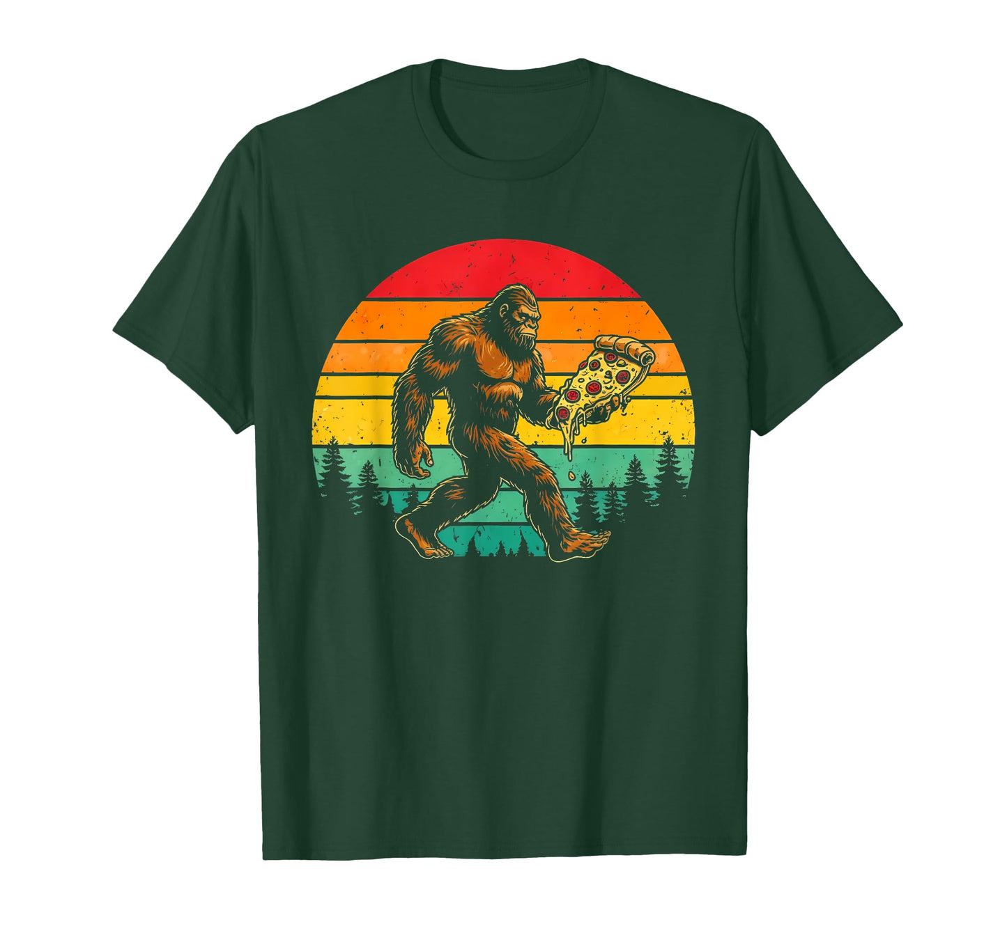 Funny Sasquatch Pizza Lover Retro Sun T-Shirt