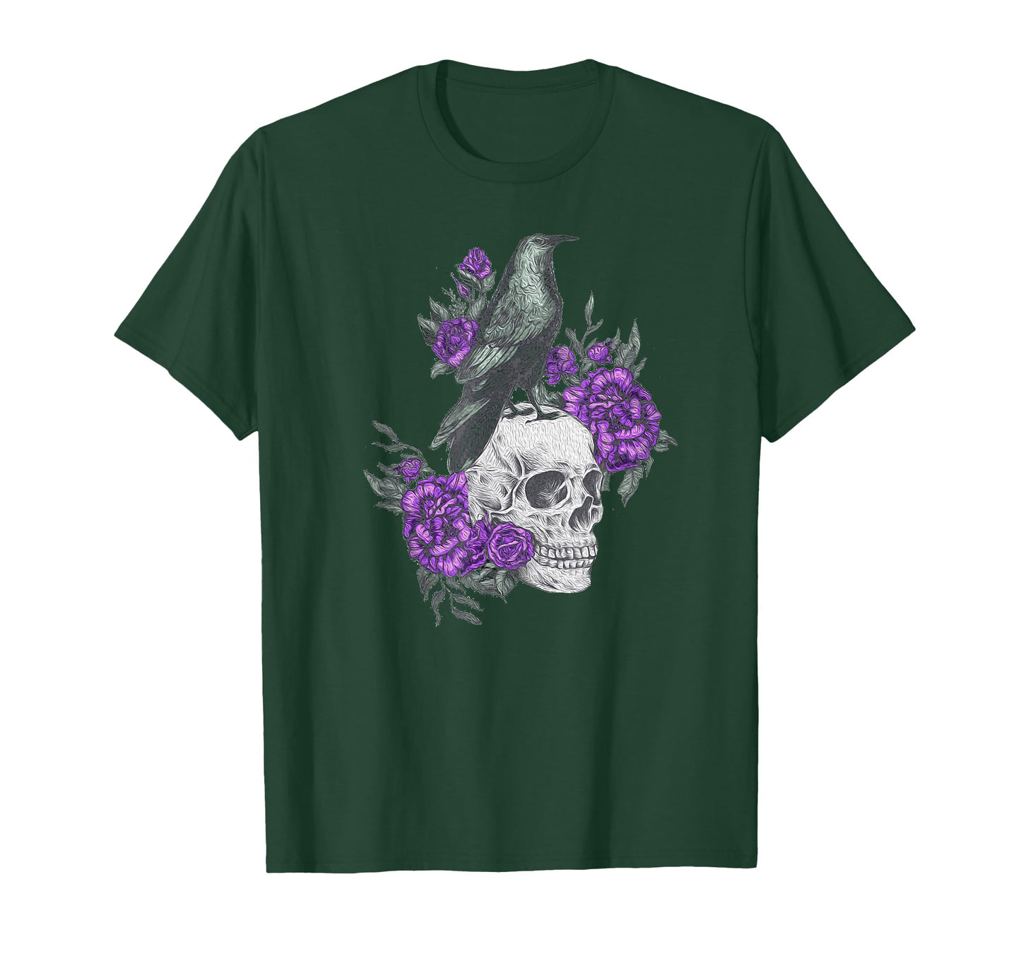Vintage Sugar Skull and Crow Purple Rose Day of the Dead T-Shirt