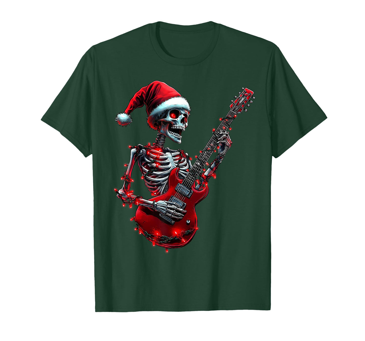 Christmas Skeleton Skull Playing Guitar Rock & Roll Music T-Shirt