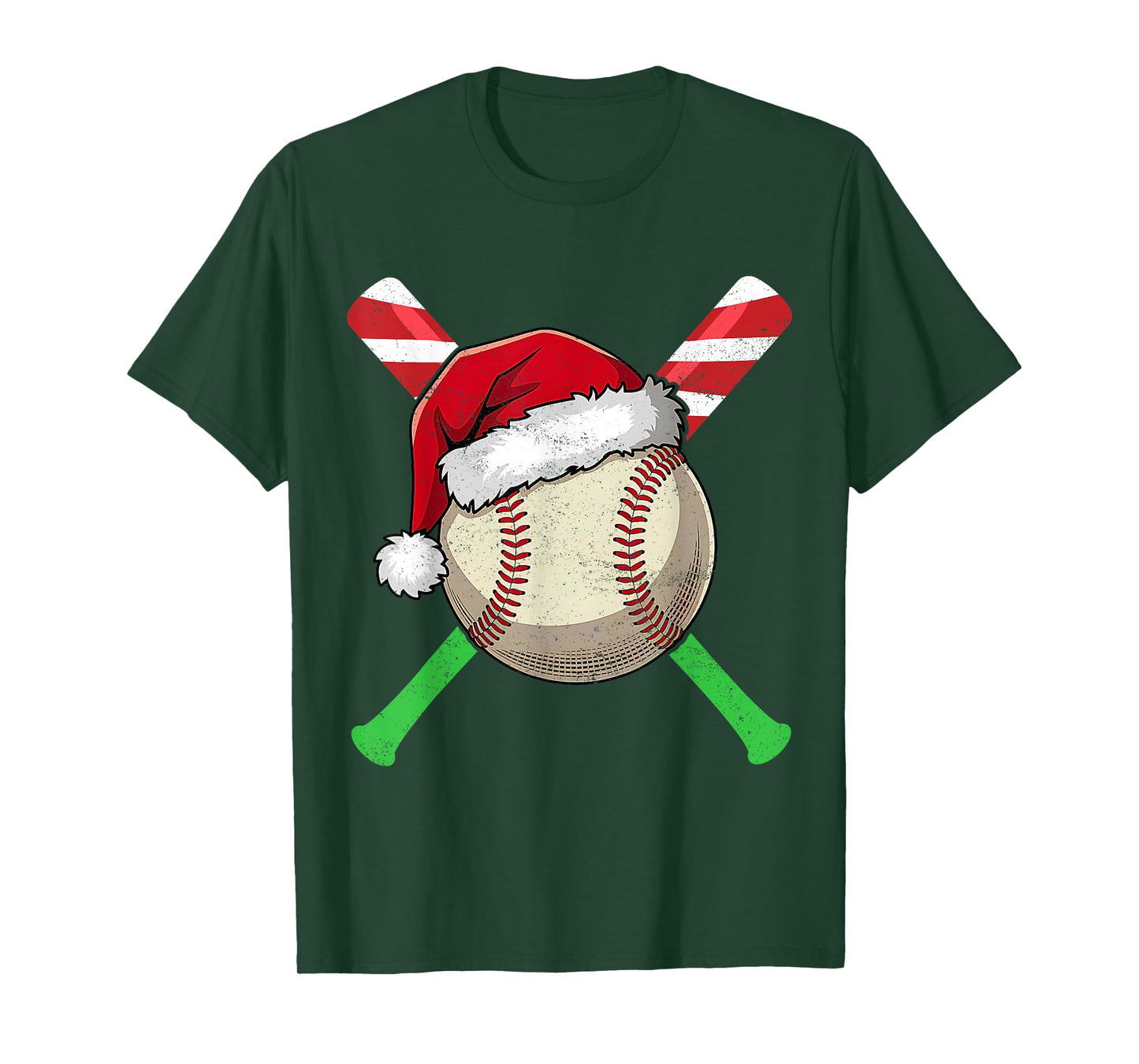 Baseball Christmas Santa Hat Lights Candy Cane Bat Xmas T-Shirt