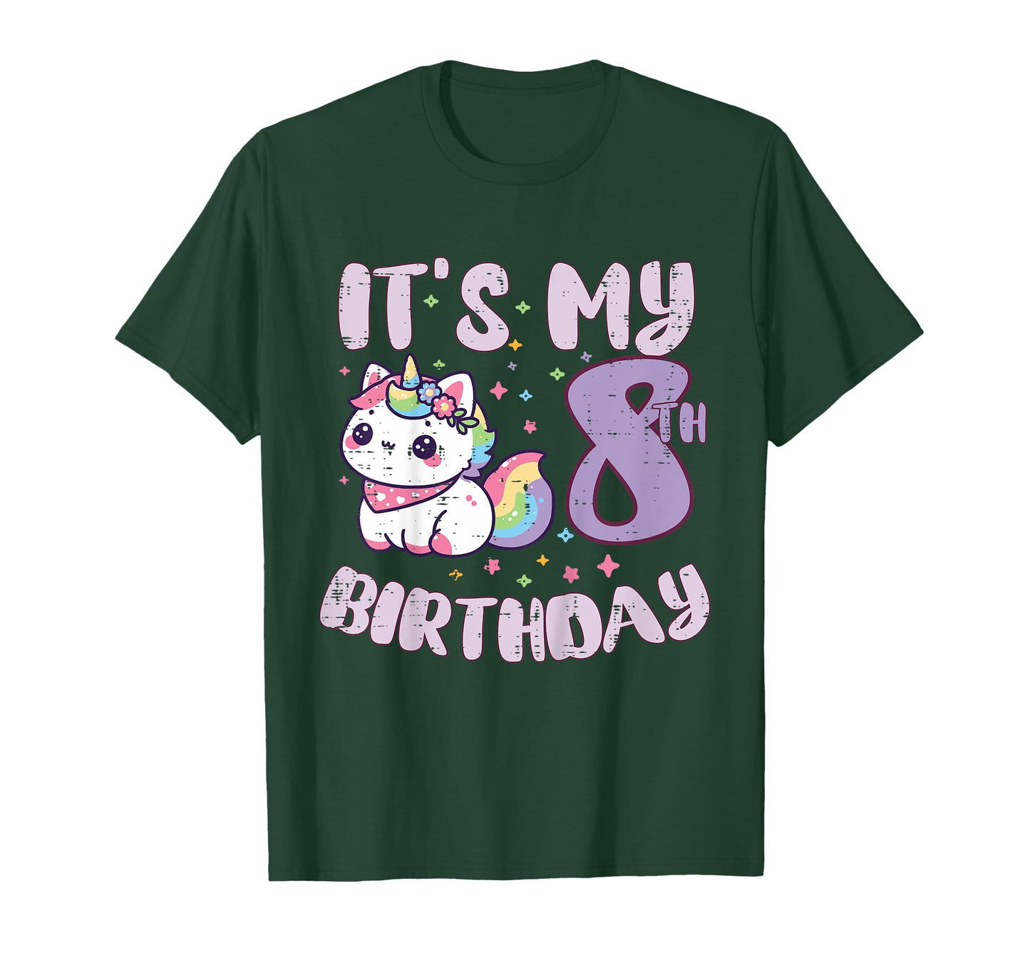 Its My 8th Birthday Unicorn Cat 8 Year Old Bday Girls Kids T-Shirt