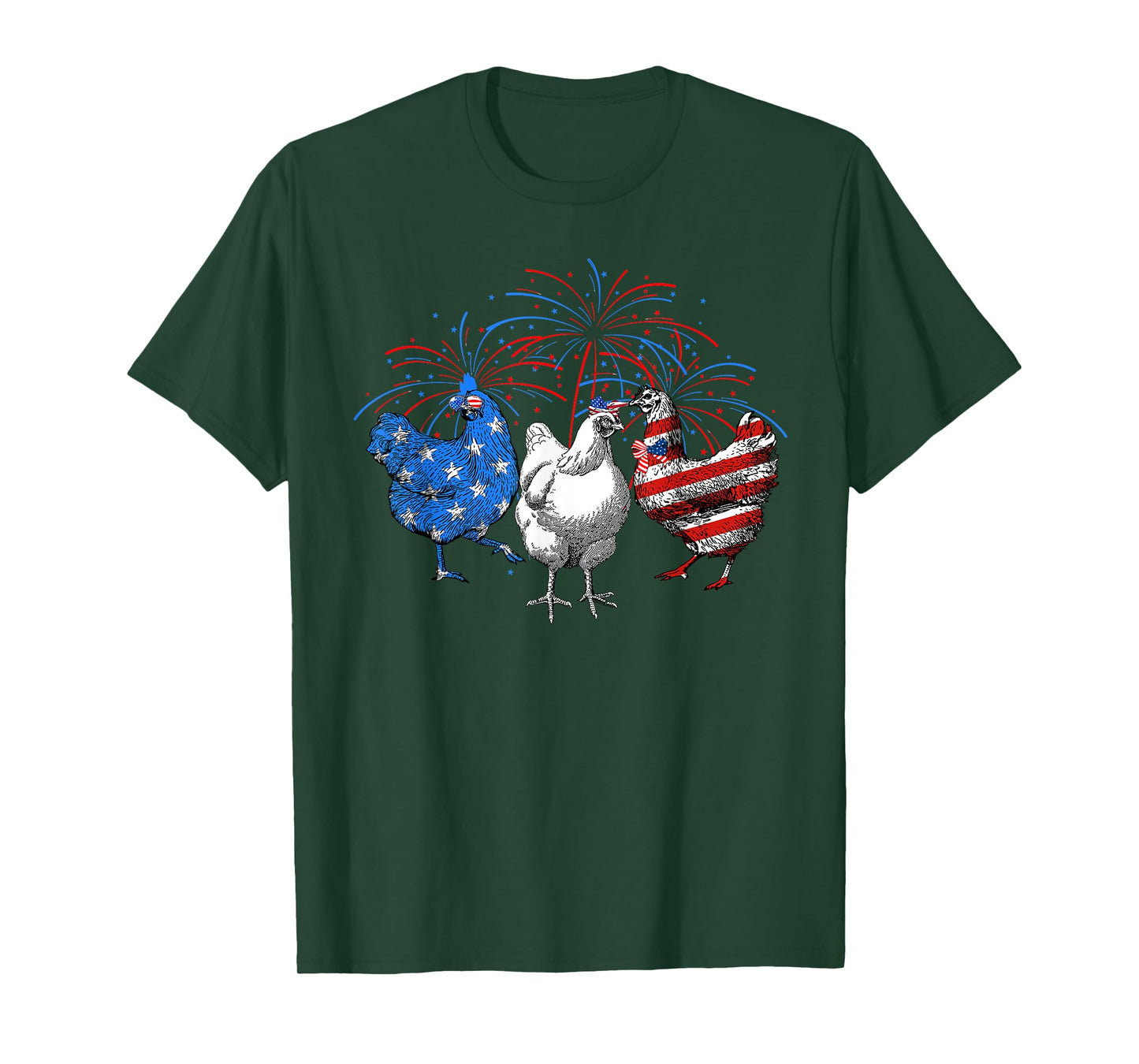 USA Flag Chicken Fireworks Patriotic 4th of July Women Kids Men T-Shirt