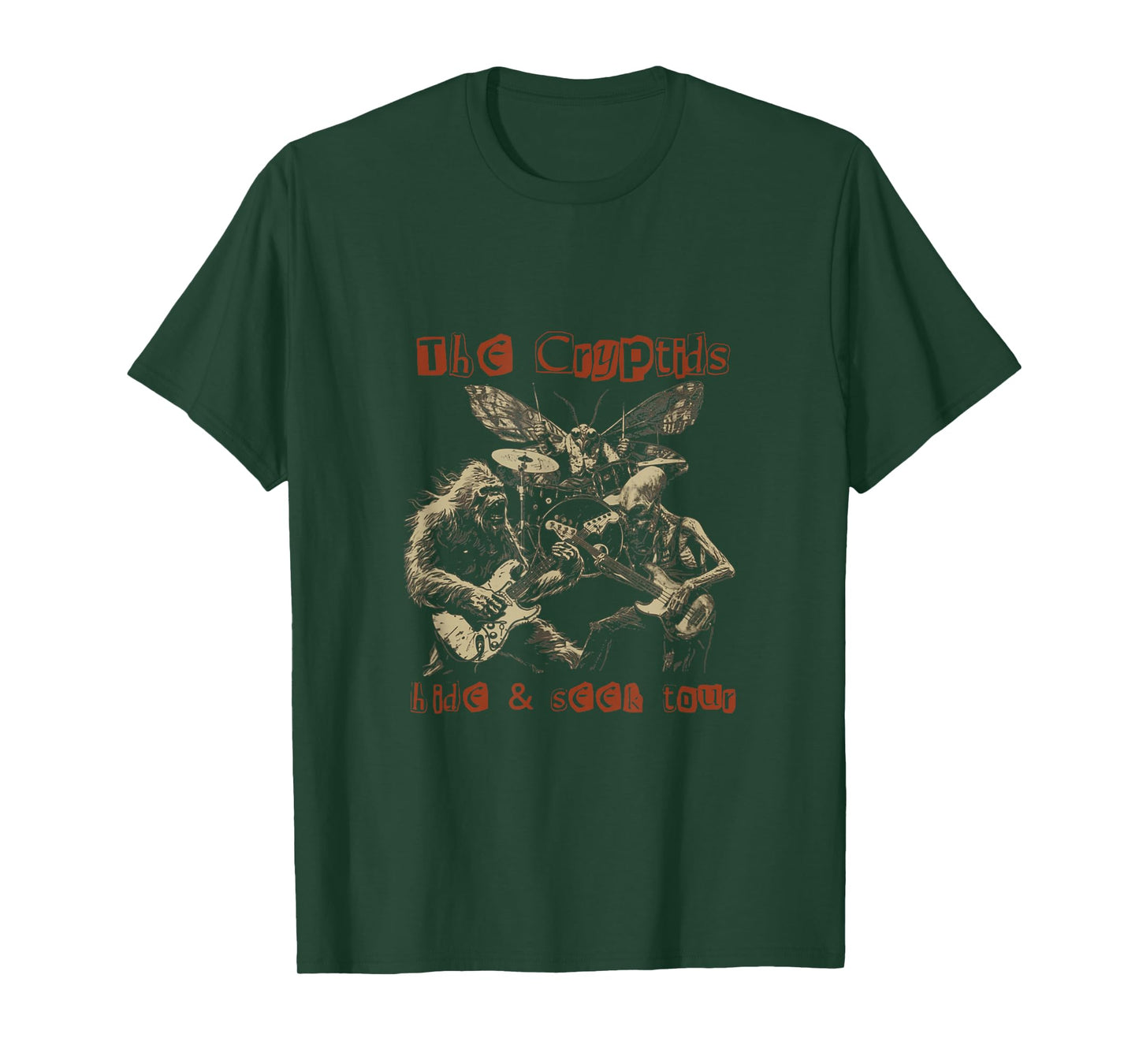 The Cryptids Hide & Seek Tour CryptidBigfoot Mothman UFO T-Shirt