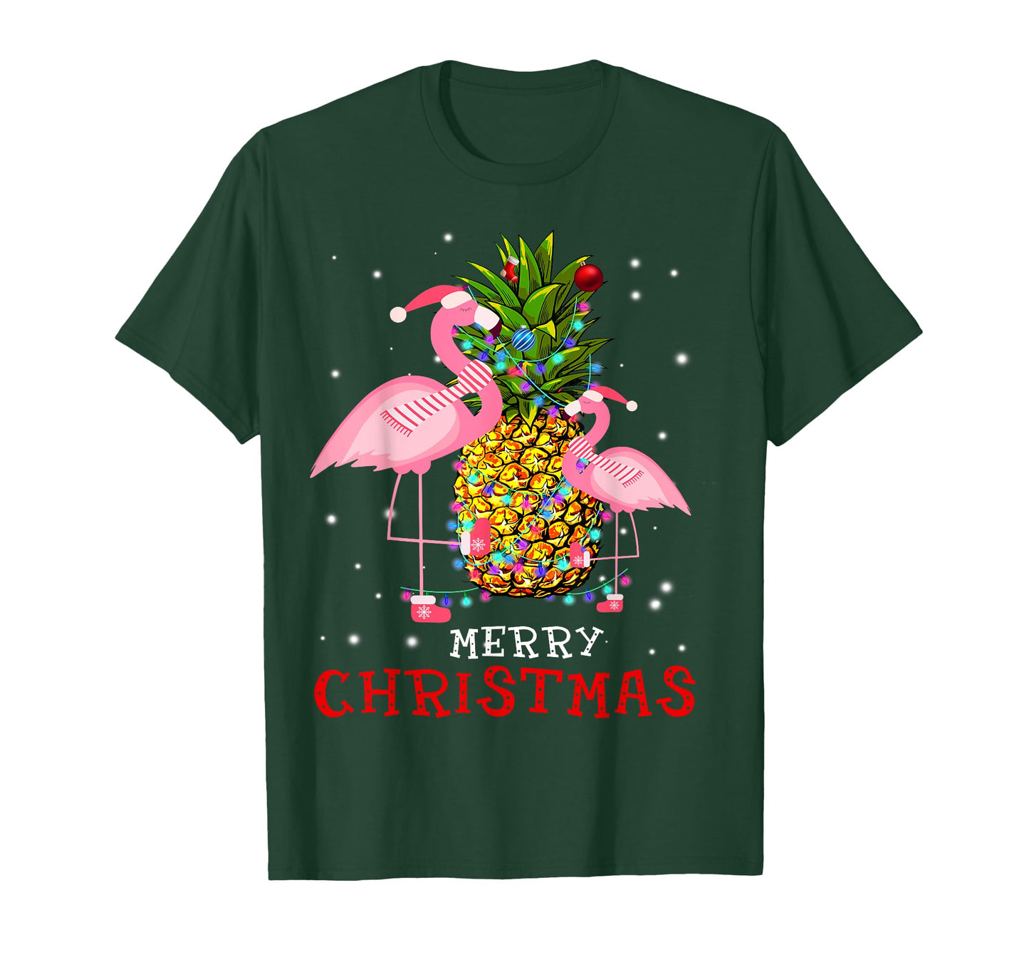 Flamingo Christmas Tree Pineapple Xmas Light Merry Christmas T-Shirt