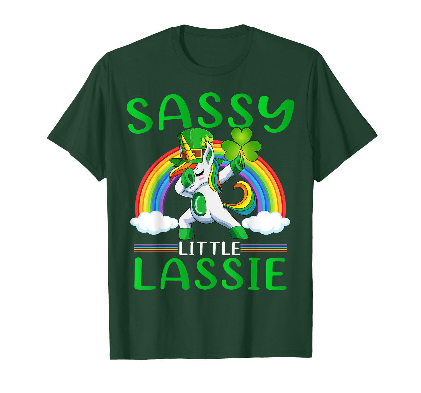 Sassy Little Lassie Rainbow Dabbing Unicorn St Patrick's Day T-Shirt