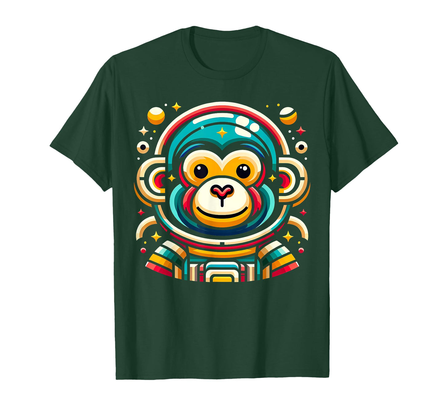 Monkey Astronaut Funny Colorful Space Animal Lover Black T-Shirt