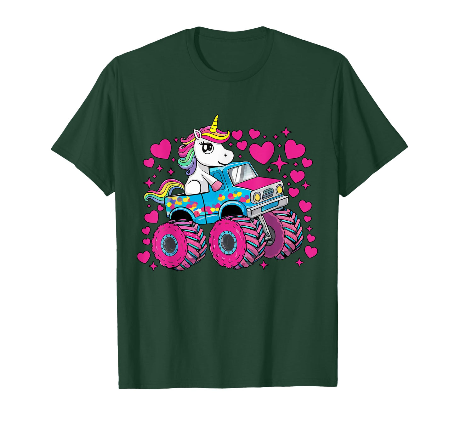 Funny Cute Unicorn Riding A Pink Monster Truck Girls Toddler T-Shirt