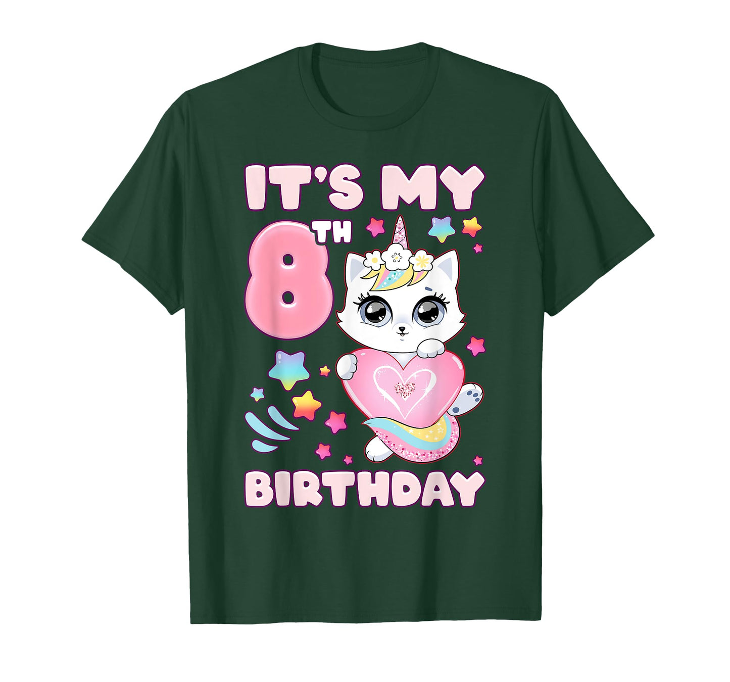 Birthday girl 8 years old cat unicorn 8th birthday T-Shirt