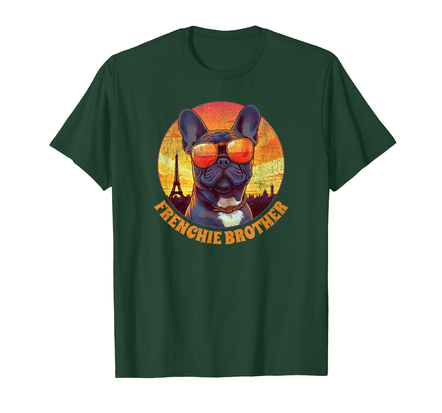 Frenchie Brother French Bulldog in Paris Vintage Sunset Men Kids T-Shirt