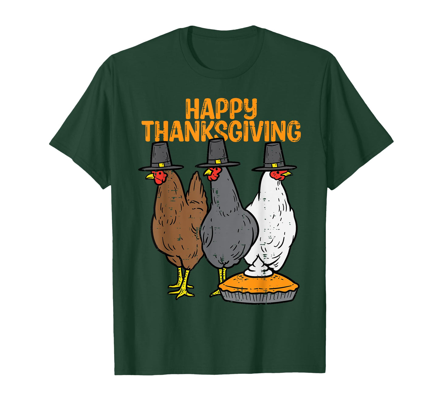 Happy Thanksgiving 3 Chickens Pilgrim Farm Men Women Kids T-Shirt